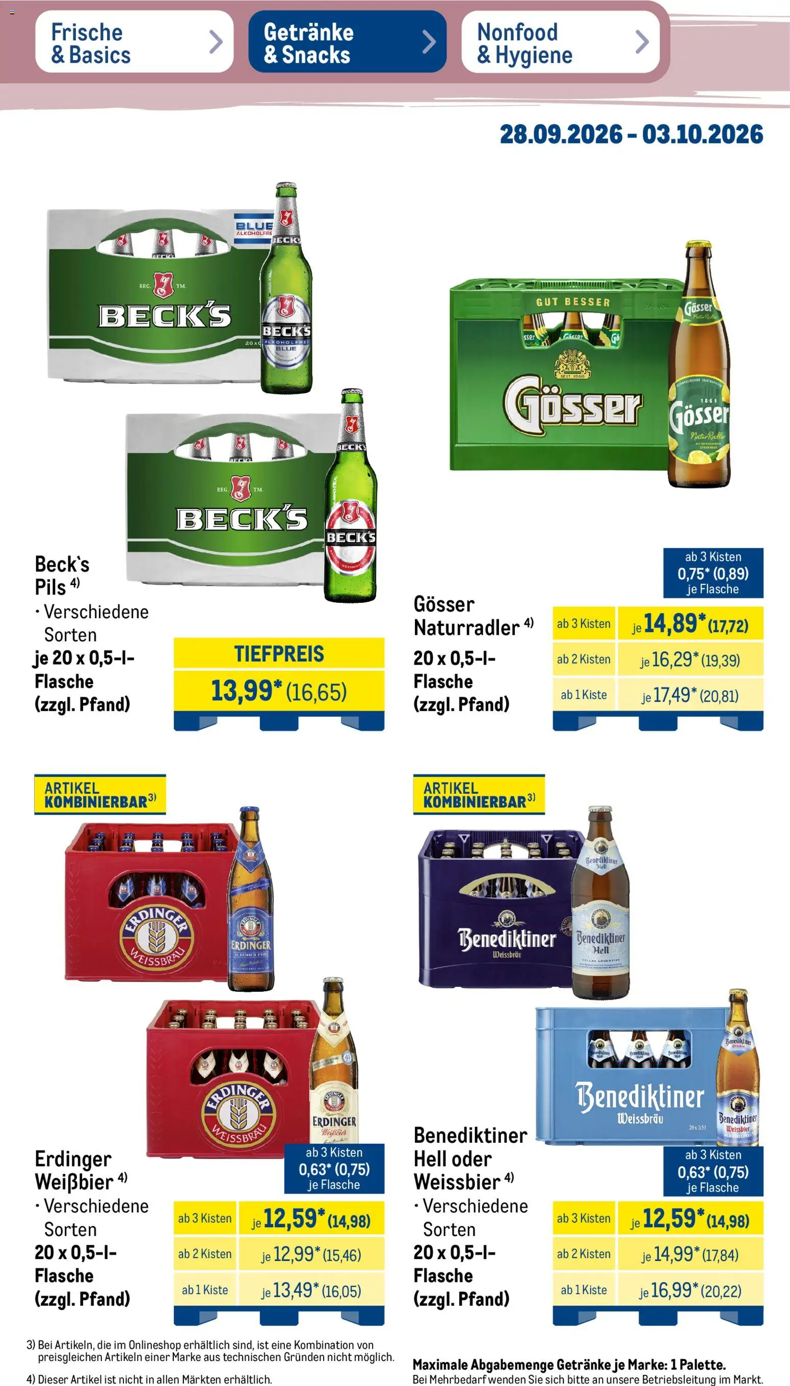 Metro NonFood-Angebote – gültig ab 28.09.2026 | Seite: 22 | Produkte: Erdinger, Weißbier, Pils
