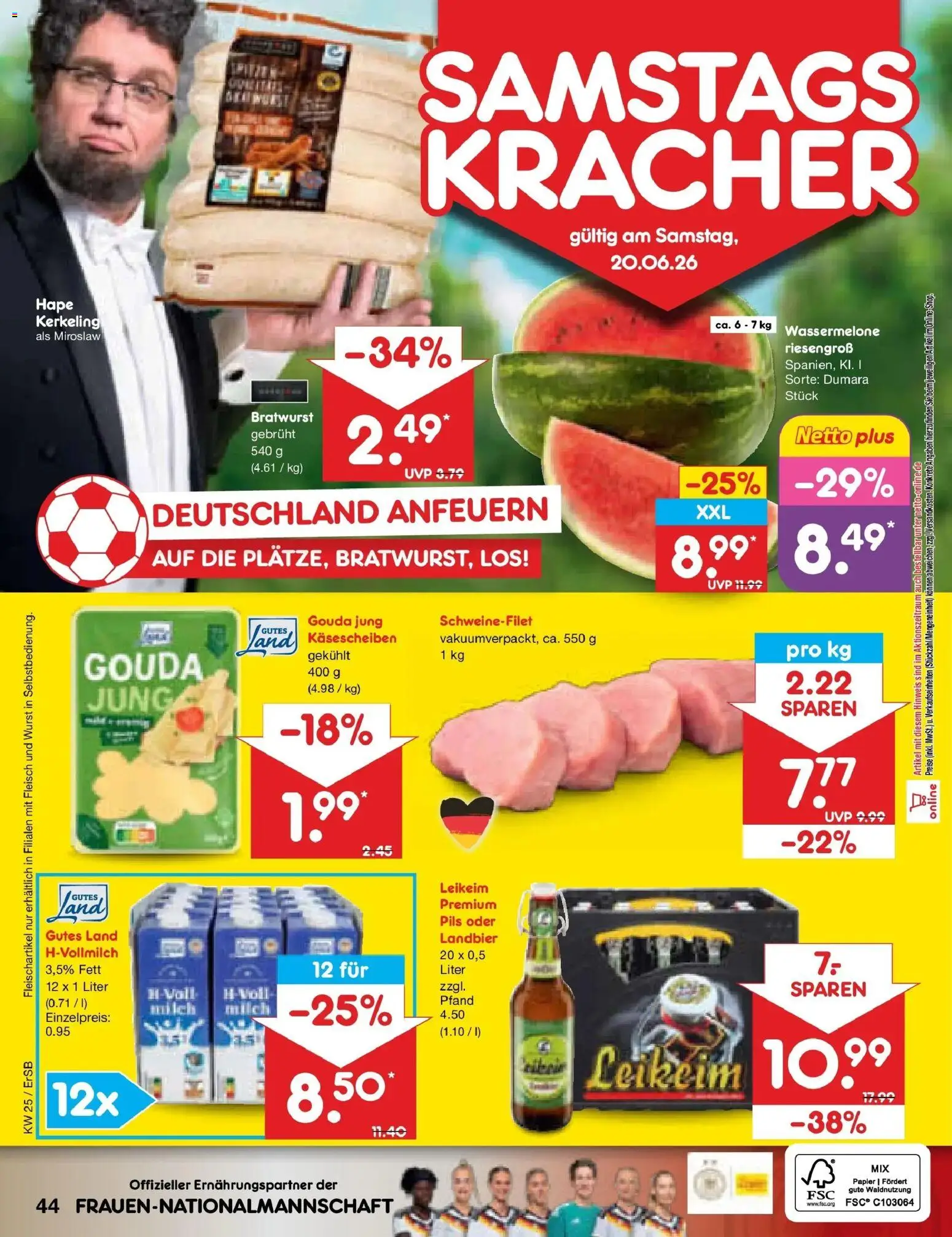 Netto Marken-Discount Prospekt Nordhausen – gültig ab 14.06.2026 | Seite: 56 | Produkte: Gouda, Bratwurst, Wassermelone, Fleisch