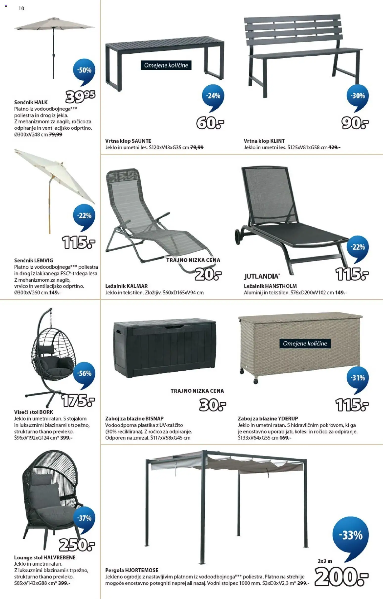 Novi JYSK katalog ponudbe – veljaven od 01.07.2026 | Stran: 10 | Izdelki: Viseči stol, Ležalnik, Senčnik, Stol