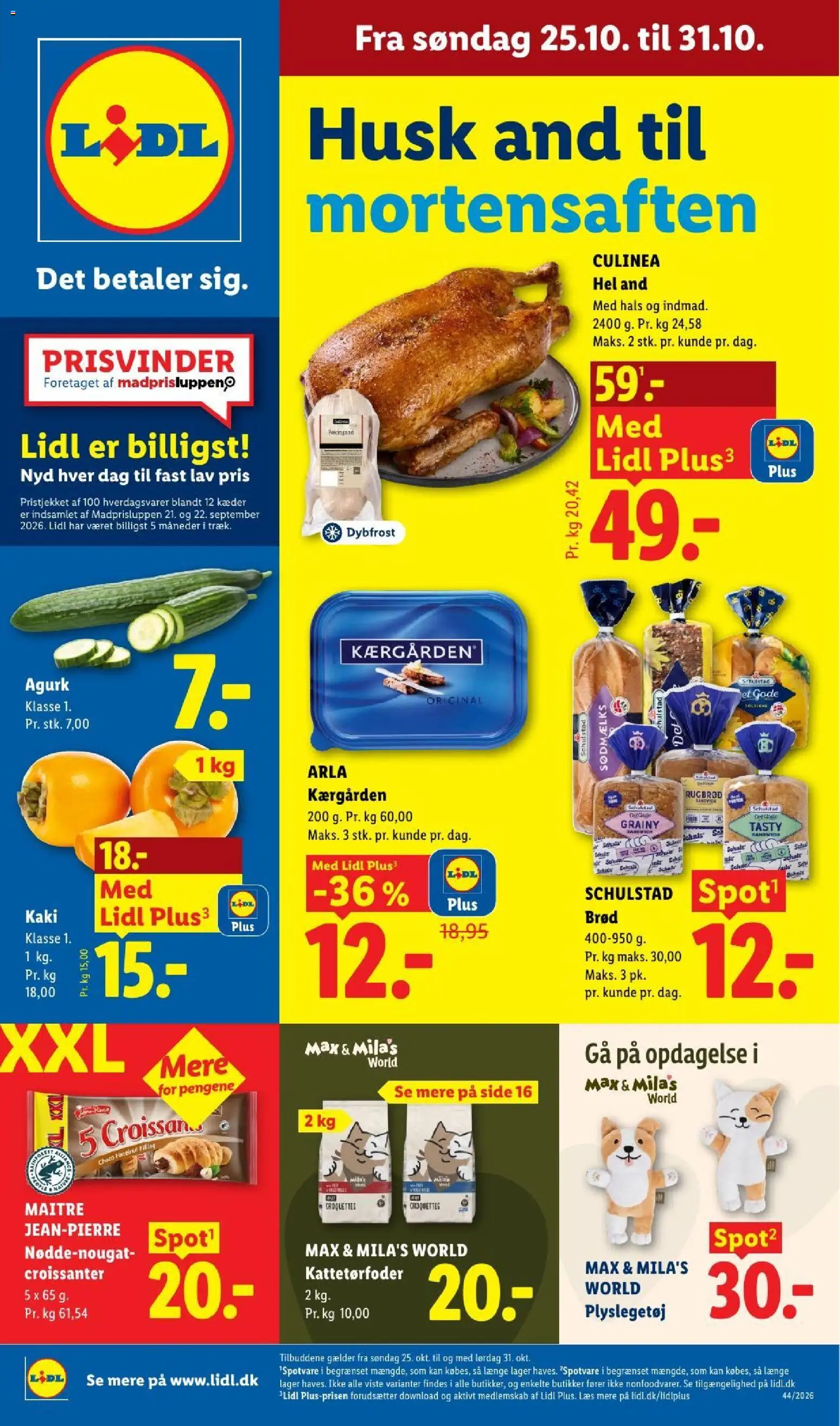 Lidl tilbudsavis – gyldig fra 25/10/2026 | Side: 1 | Produkter: Croissanter, Brød, Rugbrød, Søm