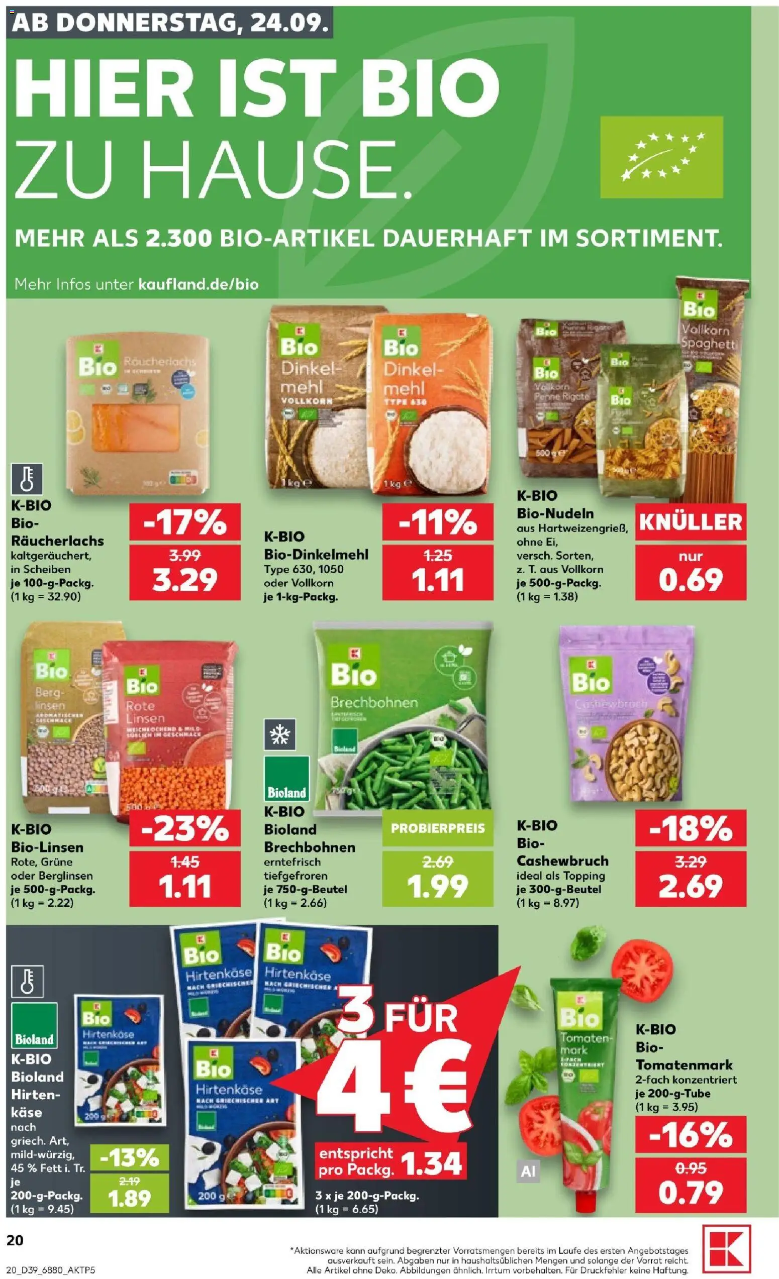 Kaufland Prospekt Völklingen – gültig ab 24.09.2026 | Seite: 20 | Produkte: Mehl, Käse, Tomaten, Räucherlachs