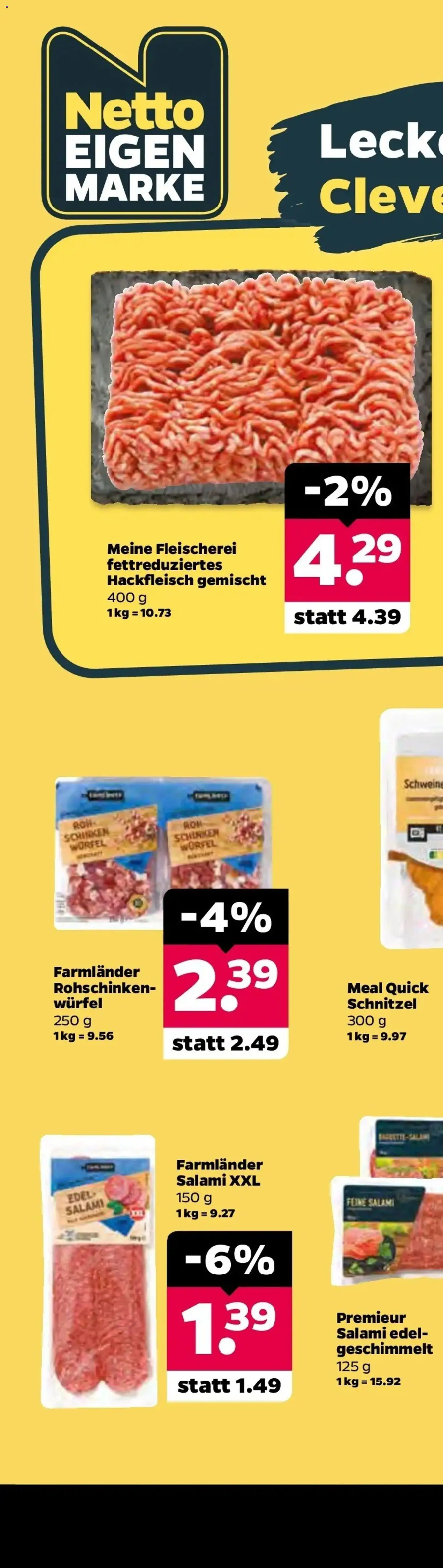 Netto Aktueller Prospekt ab 12.10.2026 → Angebote nächste Woche | Seite: 15 | Produkte: Schnitzel, Salami, Schinken, Hackfleisch