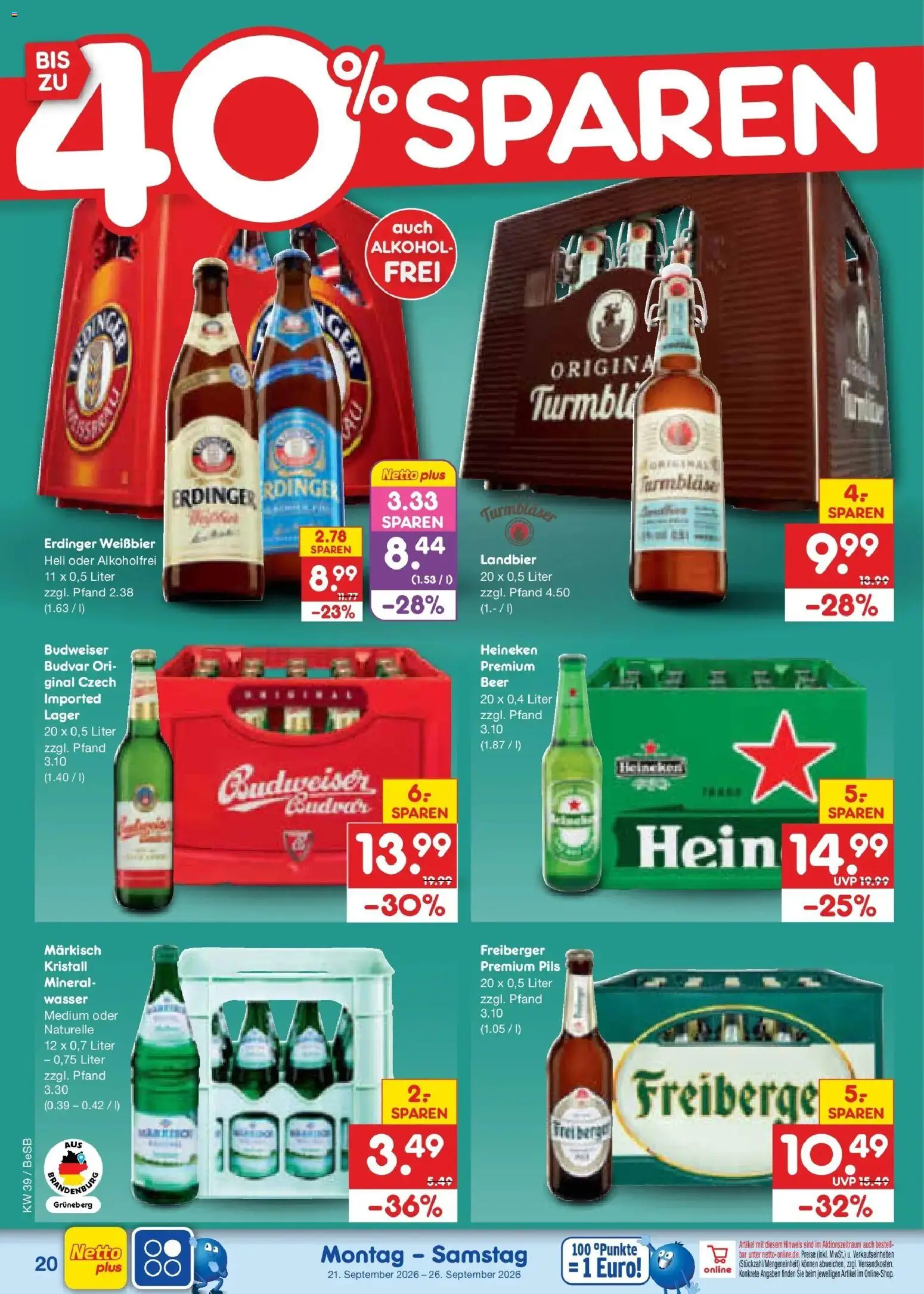 Netto Marken-Discount Prospekt Berlin-Prenzlauer Berg – gültig ab 21.09.2026 | Seite: 28 | Produkte: Erdinger, Pils, Wasser, Budweiser