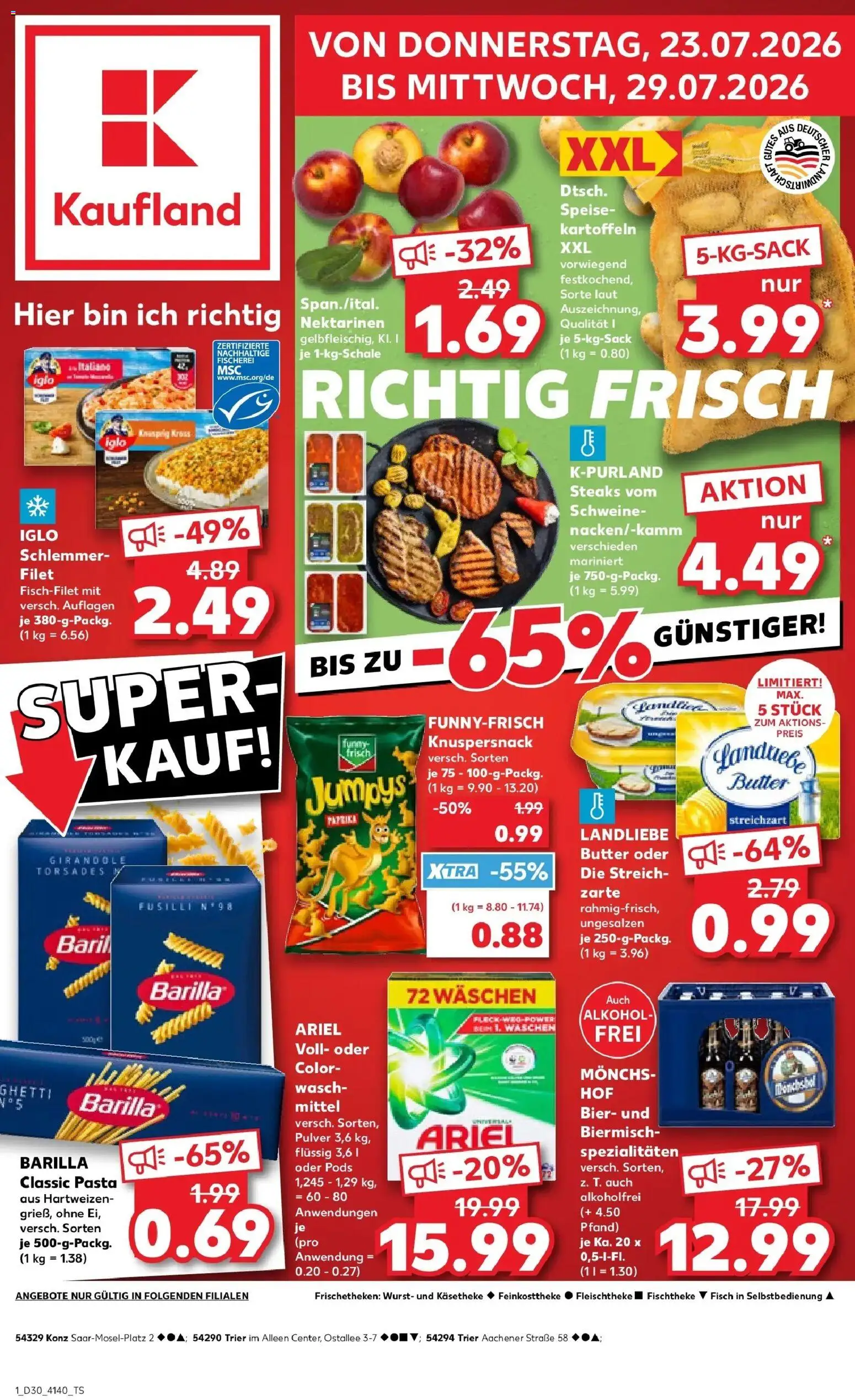 Kaufland Prospekt Konz – gültig ab 20.07.2026 | Seite: 10 | Produkte: Nektarinen, Barilla, Bier, Wurst