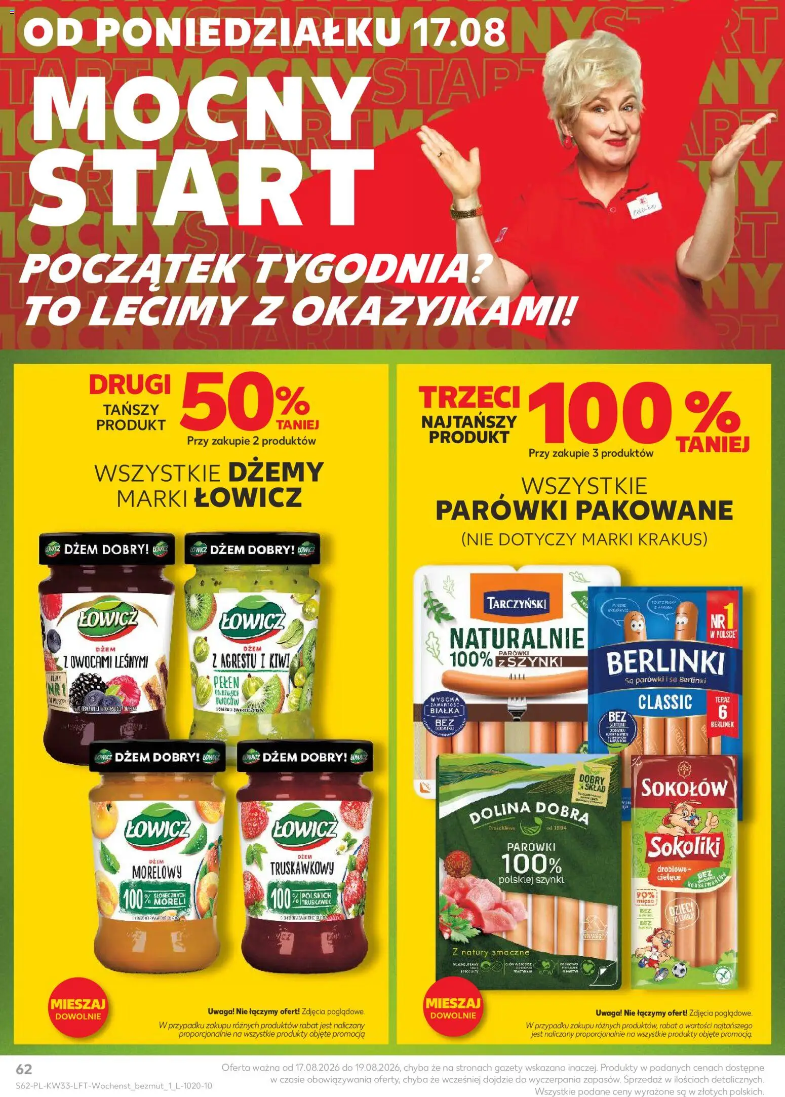 Kaufland gazetka od 12.08.2026 | Strona: 62 | Produkty: Parówki berlinki, Dżem truskawkowy, Parówki, Kiwi