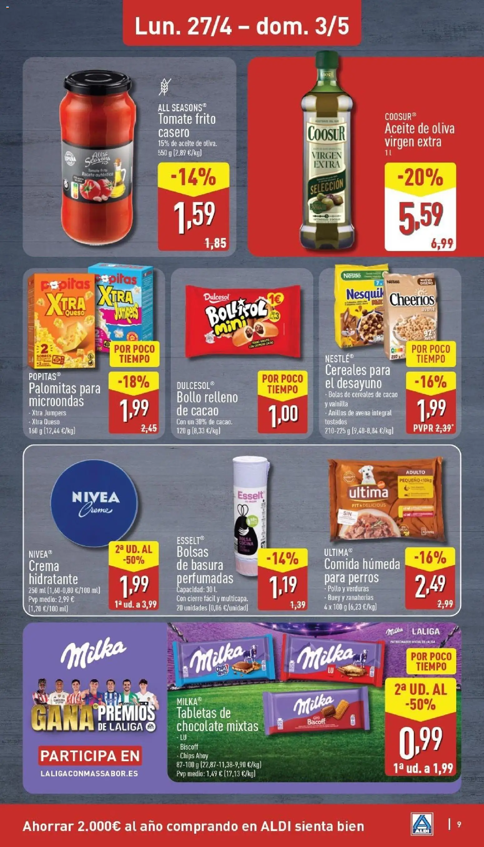 Aldi folleto Península │ válido desde el 27.04.2026 | Página: 9 | Productos: Queso, Aceite, Cereales, Aceite de oliva