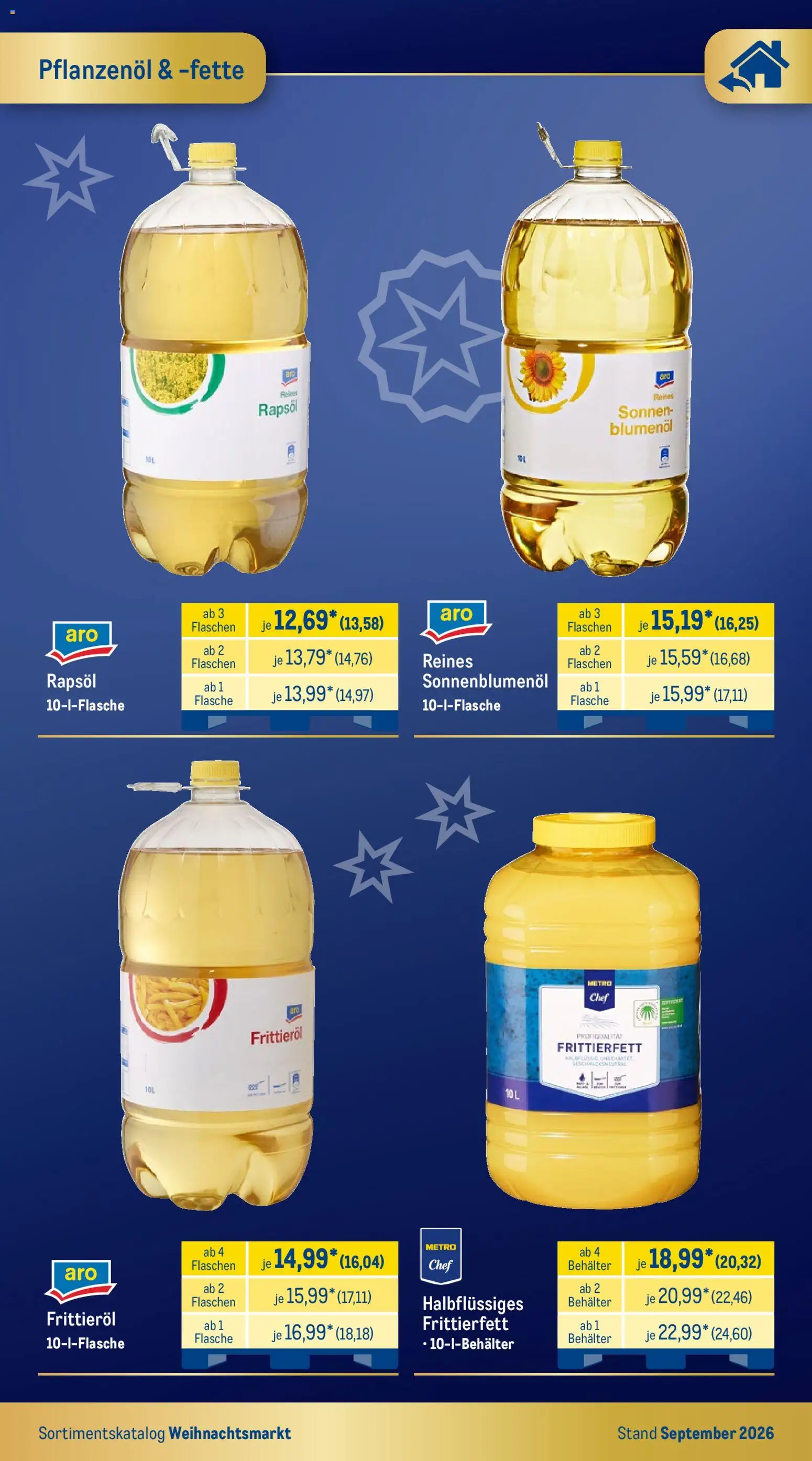 Metro Weihnachtsmarkt – gültig ab 01.09.2026 | Seite: 18 | Produkte: Rapsöl, Sonnenblumenol, Frittieröl