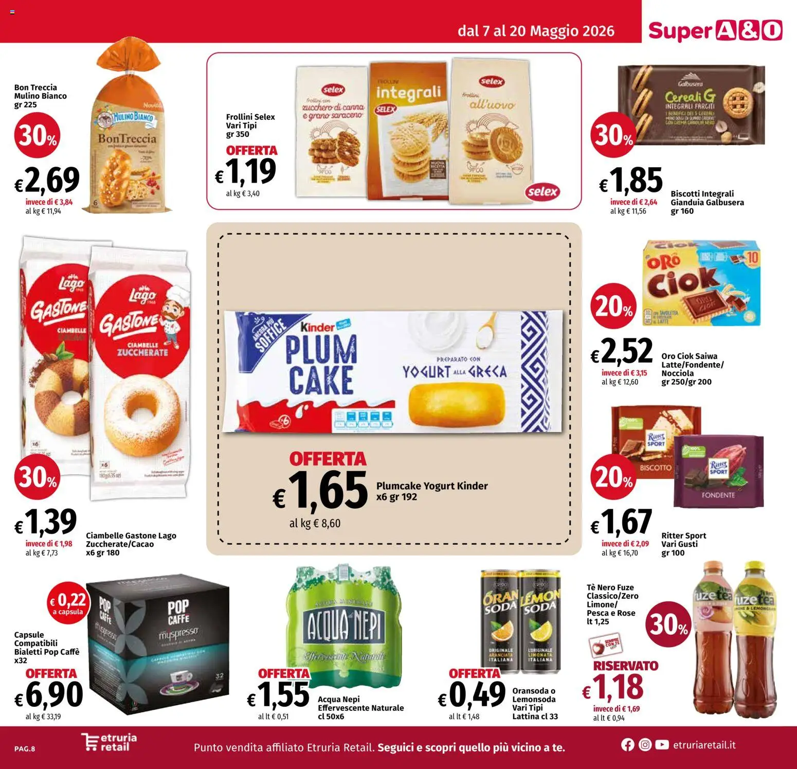 Volantino A&O del 07.05.2026 | Pagina: 8 | Prodotti: Cereali, Biscotti, Pesca, Plumcake