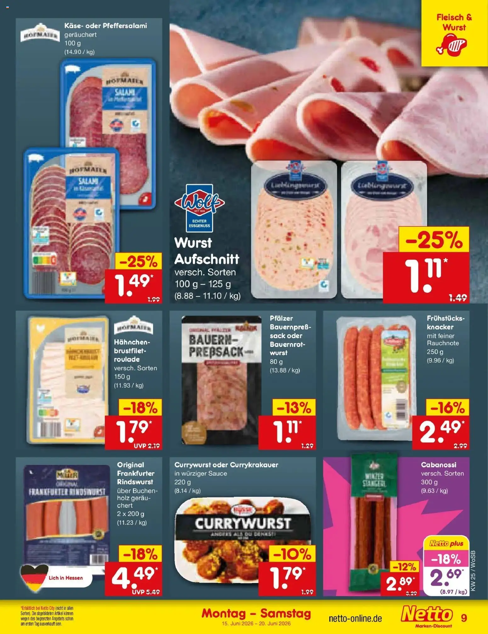 Netto Marken-Discount Prospekt Mannheim – gültig ab 15.06.2026 | Seite: 11 | Produkte: Hahnchen, Käse, Wurst, Fleisch
