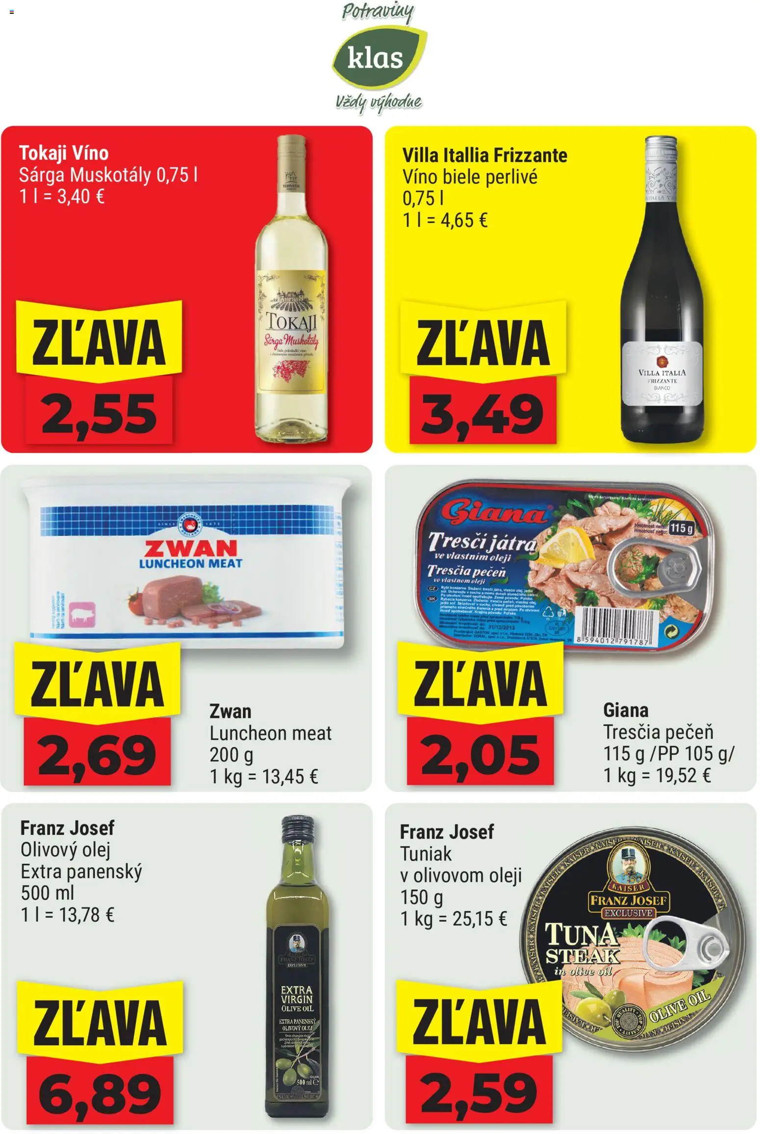 Nové Klas akcie – leták je platný od 10.08.2026 | Strana: 14 | Produkty: Olej, Víno, Olivový olej, Steak