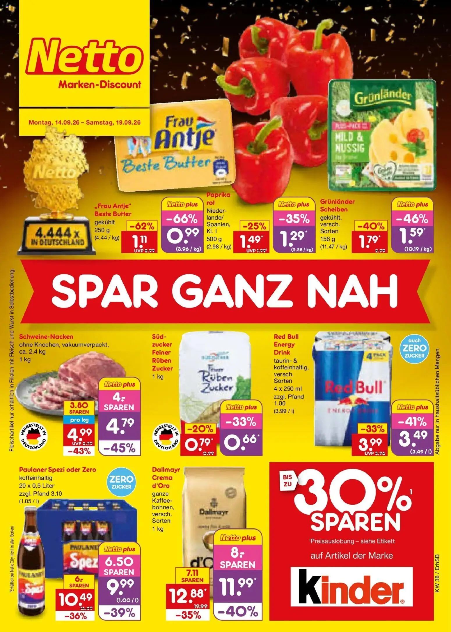 Netto Marken-Discount Prospekt München – gültig ab 14.09.2026 | Seite: 1 | Produkte: Energy, Kaffee, Grunlander, Fleisch