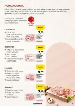 Pré-visualização LAGARTOS PORCO DUROC CONTINENTE SELEÇÃO (EMBALADOS), Corte fino, com textura firme, mas suculenta. Bom equilíbrio entre carne e gordura. válido de 16.06.2026 | Página: 15 | Produtos: Lagartos porco, Carne