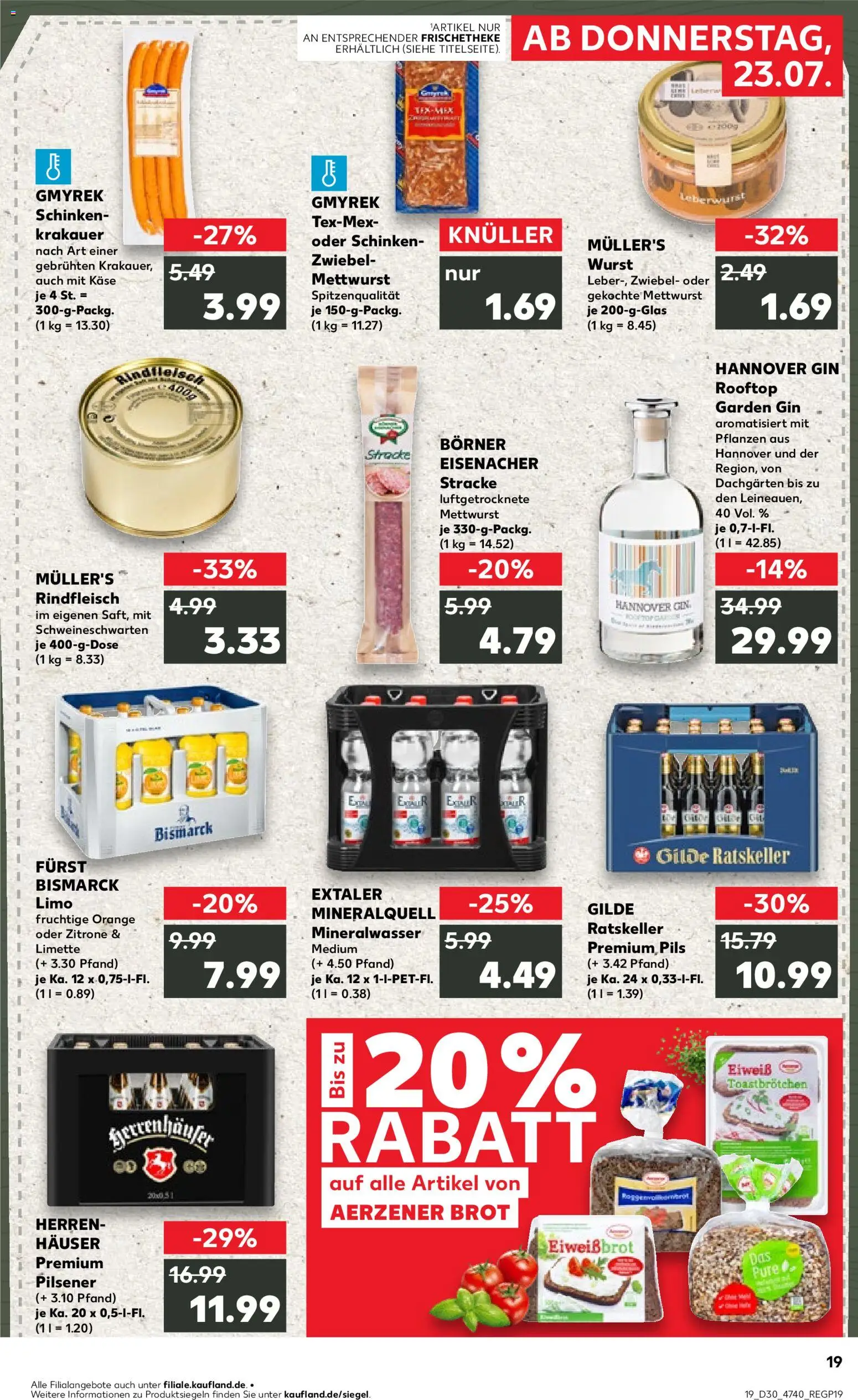 Kaufland Prospekt Hannover – gültig ab 23.07.2026 | Seite: 19 | Produkte: Pils, Limette, Rindfleisch, Gin