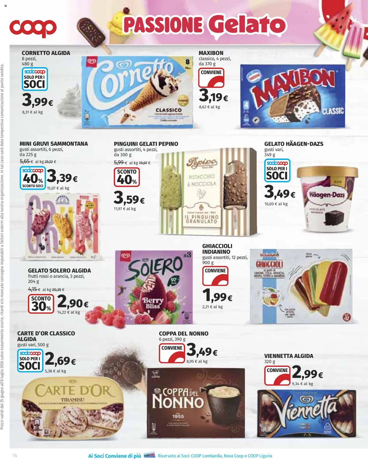 Volantino COOP del 25/06/2026 | Pagina: 14 | Prodotti: Ghiaccioli, Cornetto, Gelato, Data