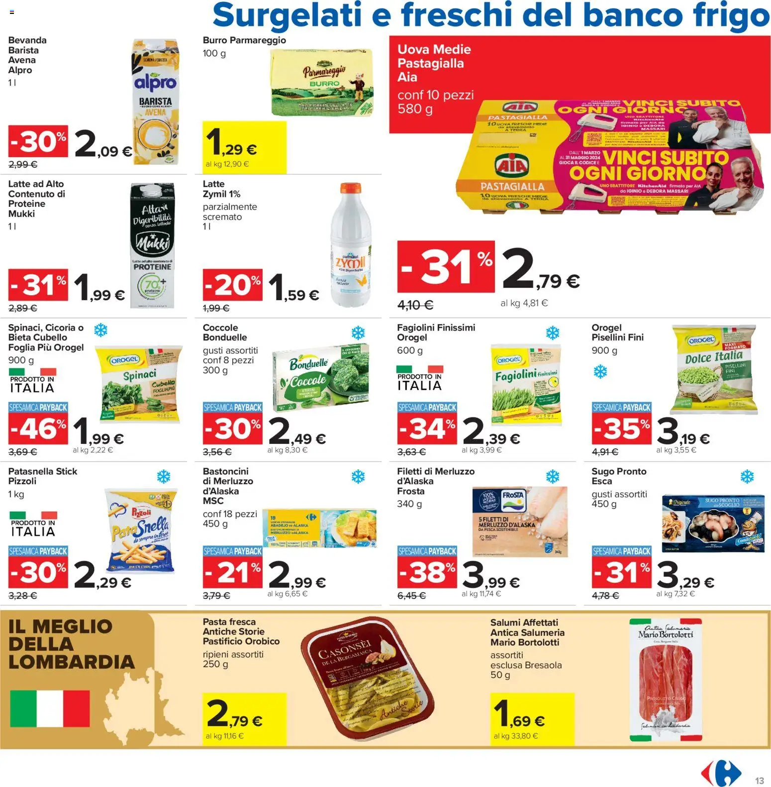 Volantino Carrefour del 13/07/2026 | Pagina: 13 | Prodotti: Uova, Pasta, Pesca, Fagiolini