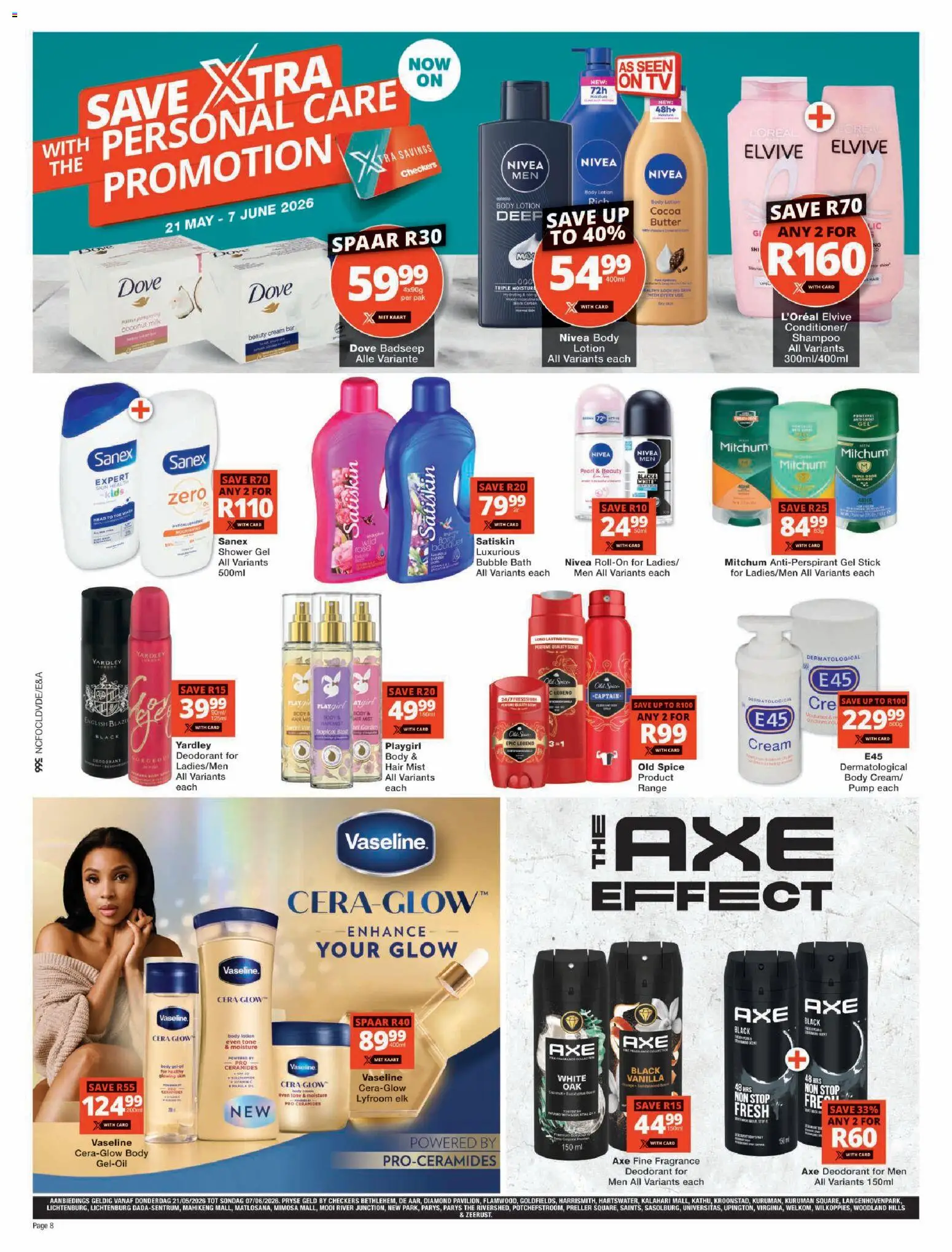 New Checkers catalogue – valid from 21.05.2026 | Page: 8 | Products: TV, Cream, Shower gel, Lotion