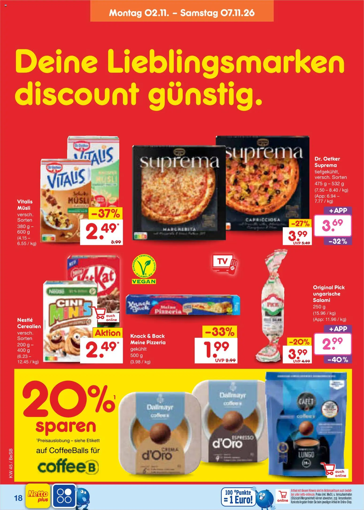 Netto Marken-Discount Prospekt – gültig ab 02.11.2026 | Seite: 28 | Produkte: Musli, Dallmayr, Salami