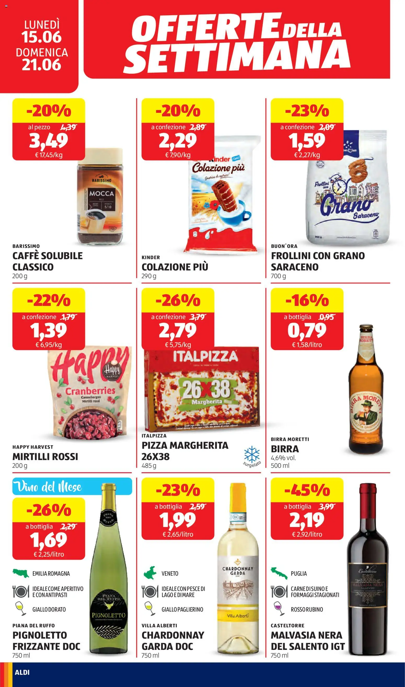 Volantino Aldi del 15.06.2026 | Pagina: 20 | Prodotti: Caffè, Pesce, Birra Moretti, Aperitivo