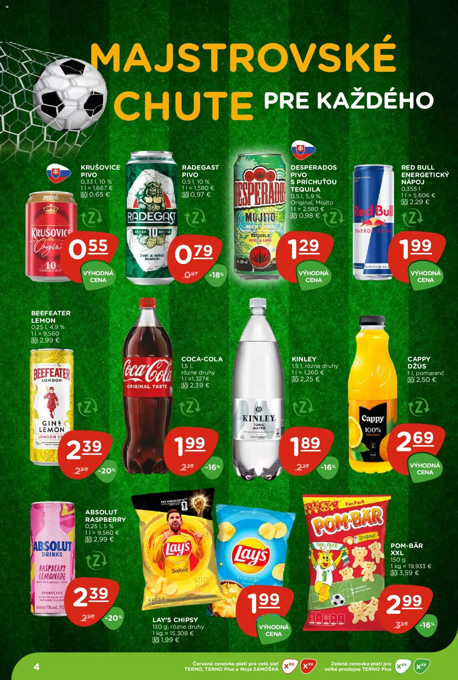 Nové Terno akcie – leták je platný od 25.06.2026 | Strana: 4 | Produkty: Desperados, Radegast, Red Bull, Krušovice