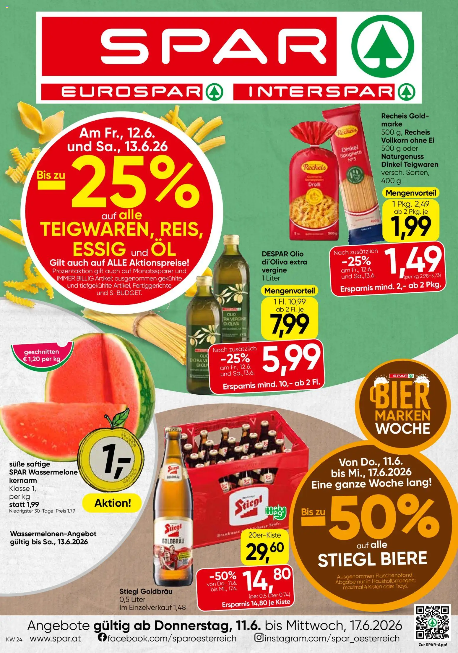 Spar Flugblatt - Tirol gültig ab 11.06.2026 | Seite: 1 | Produkte: Wassermelone, Hajdina liszt, Öl, Bier