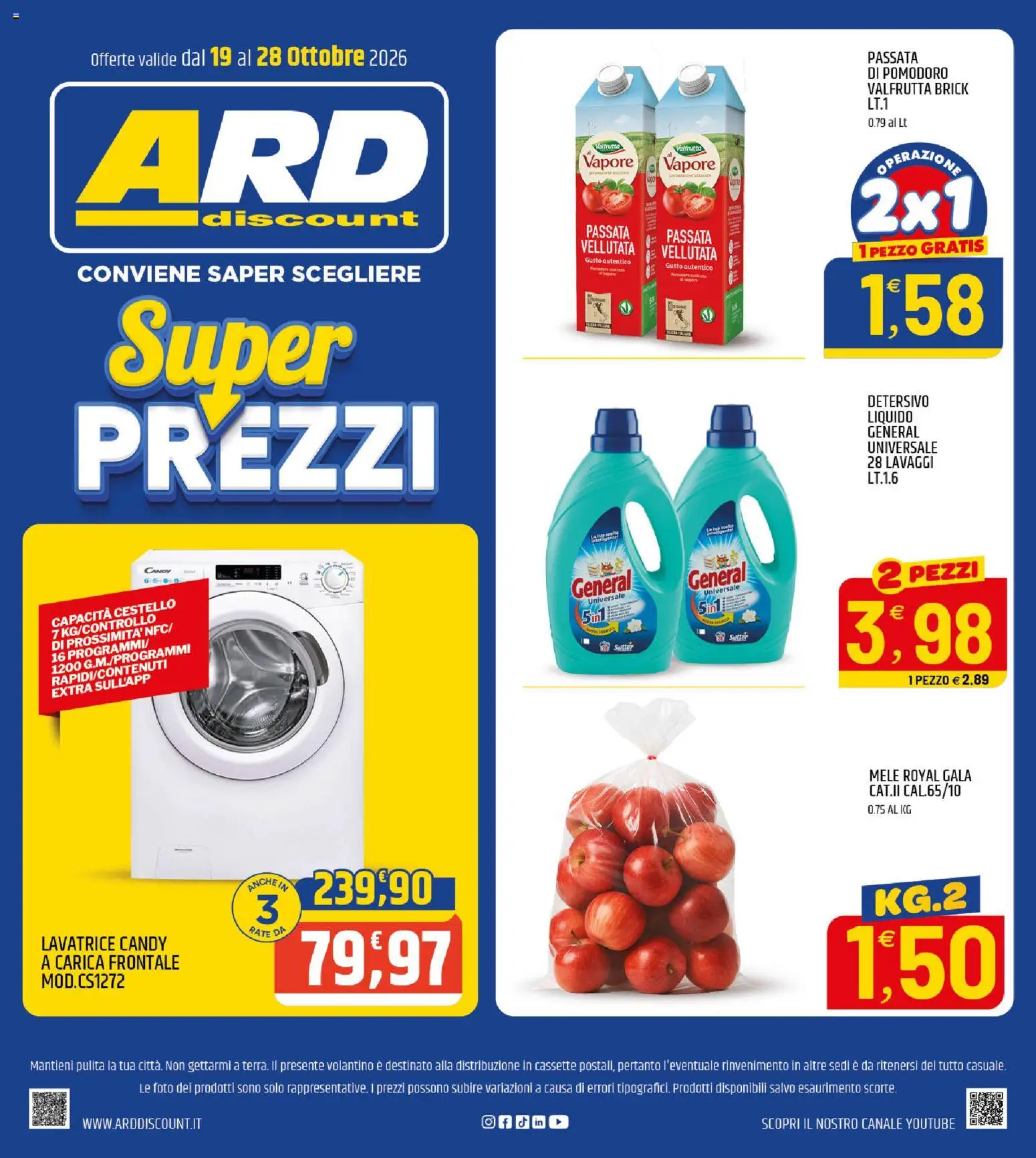 Volantino ARD Discount del 19/10/2026 | Pagina: 20 | Prodotti: Mele, Pomodoro, Lavatrice, Passata di pomodoro