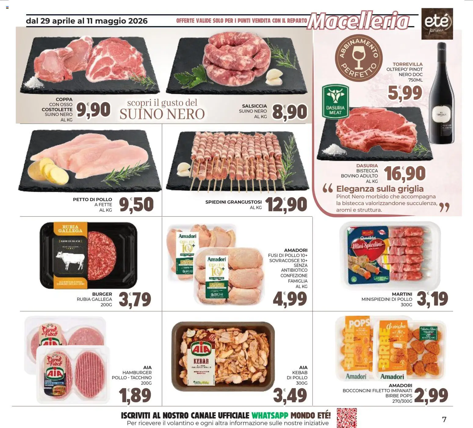 Volantino Eté del 29.04.2026 | Pagina: 7 | Prodotti: Bovino, Salsiccia, Hamburger, Spiedini