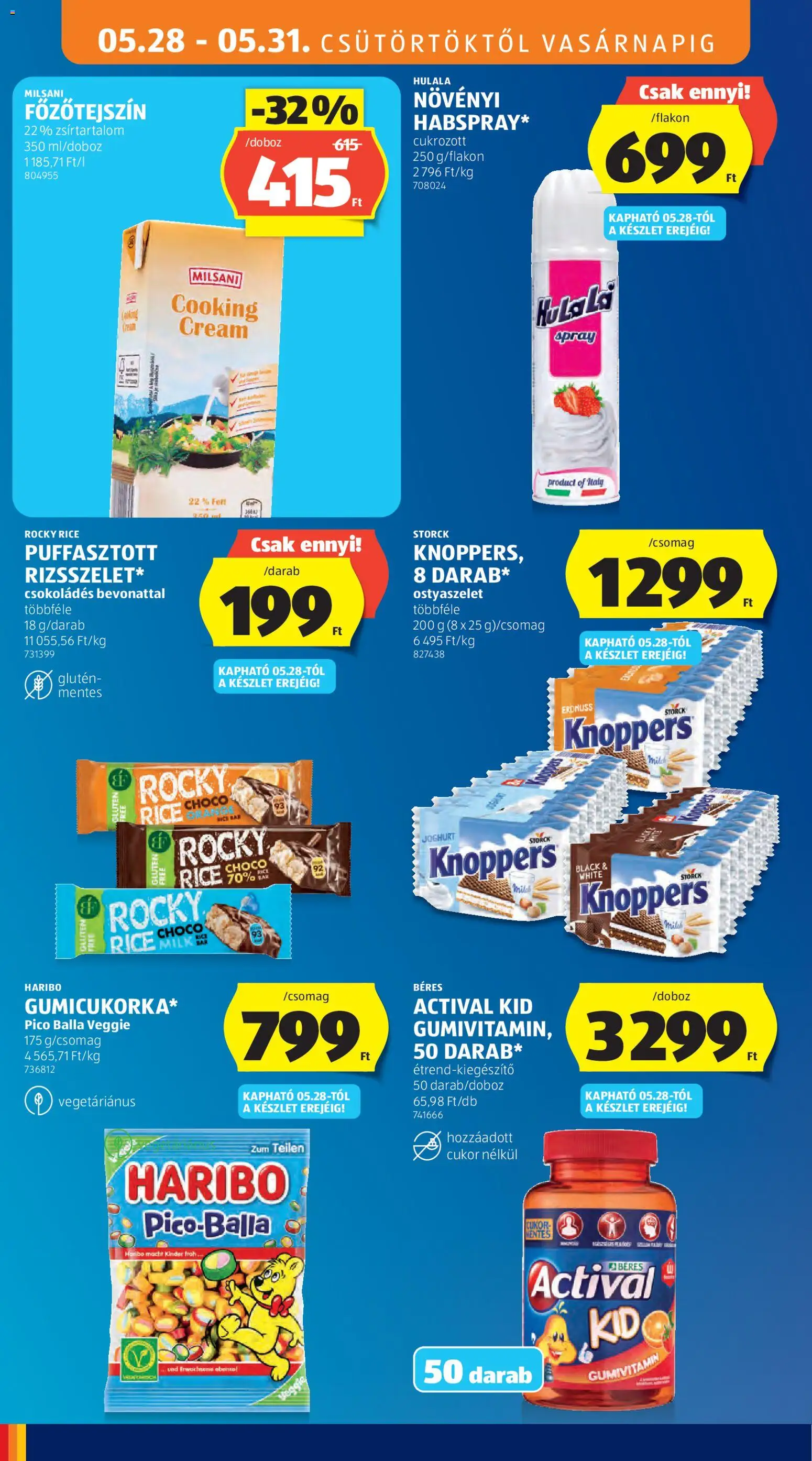 Aldi akciós ujság - amely érvényes a következő dátumtól: 28.05.2026 | Oldal: 16 | Termékek: Ostyaszelet, Doboz, Joghurt, Multivitamin