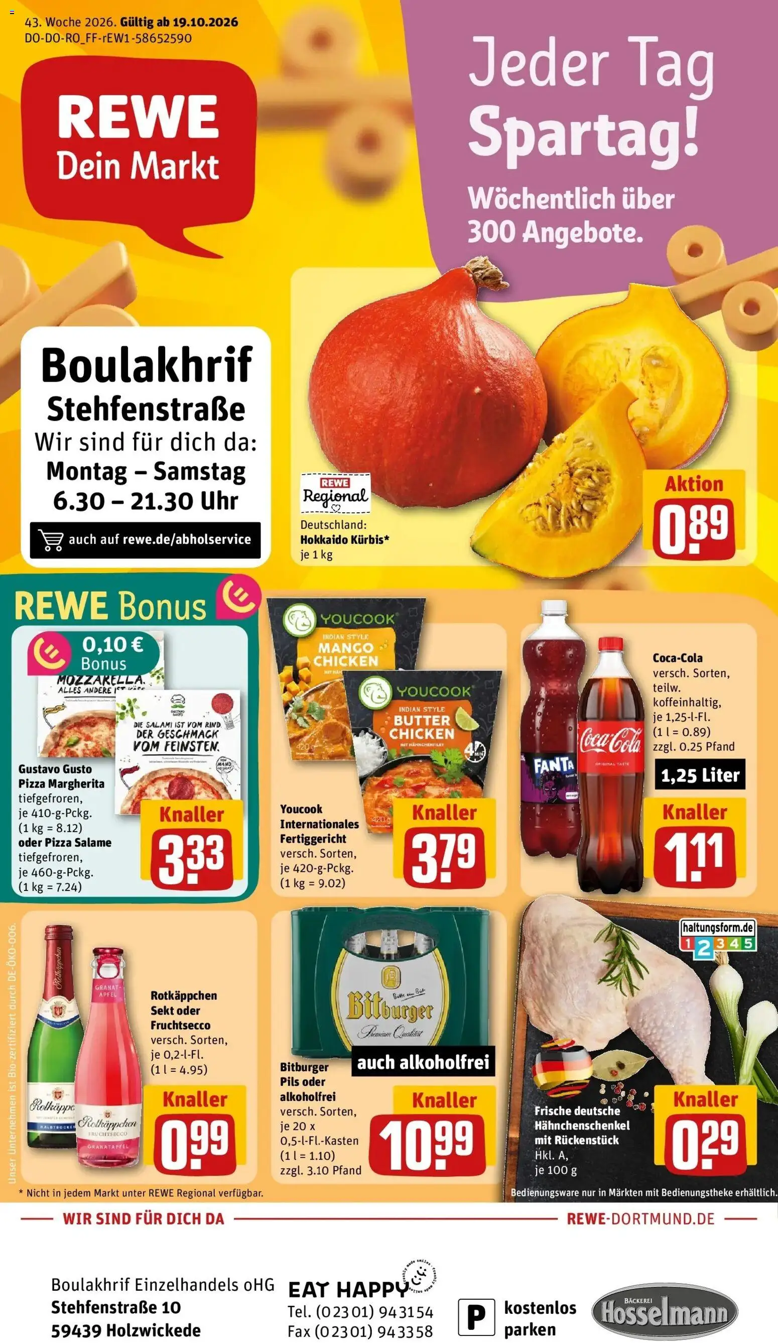REWE Prospekt ab 19.10.2026 zum Blättern » Angebote | Seite: 1 | Produkte: Granatapfel, Fanta, Fruchtsecco, Uhr