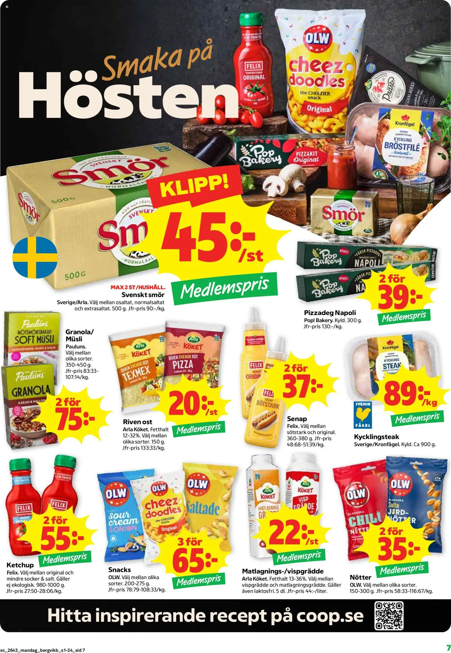 Stora Coop reklamblad aktuell från 19/10/2026 | Sida: 7 | Produkter: Senap, Pizzadeg, Riven ost, Socker