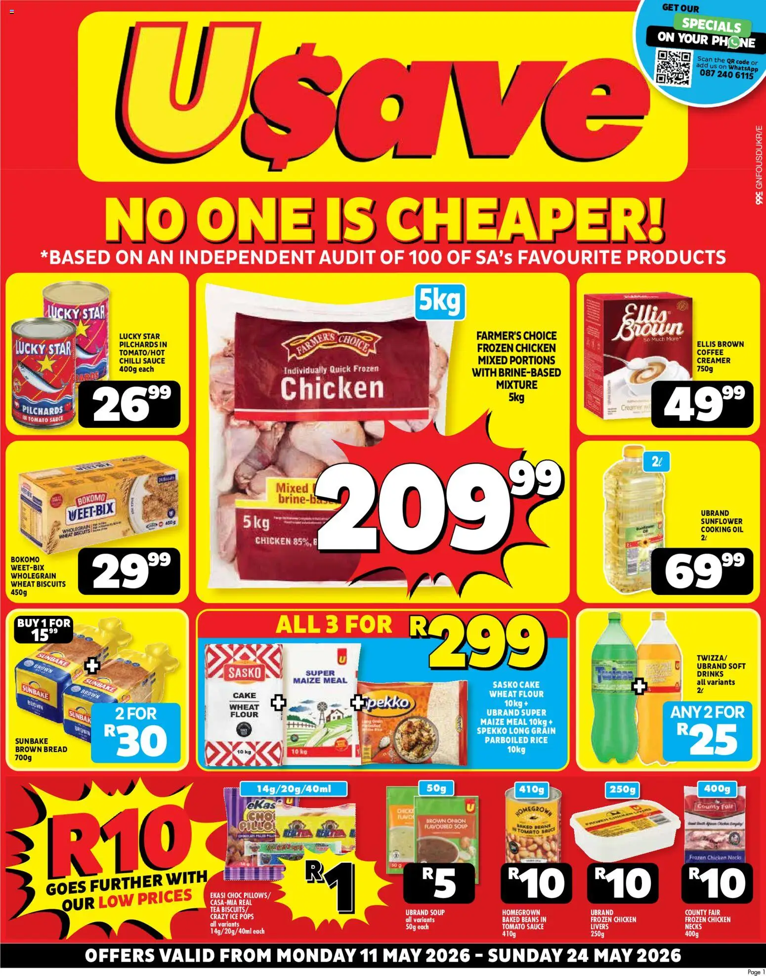 New Usave catalogue – valid from 11.05.2026 | Page: 1 | Products: Beans, Chicken, Soup, Sauce