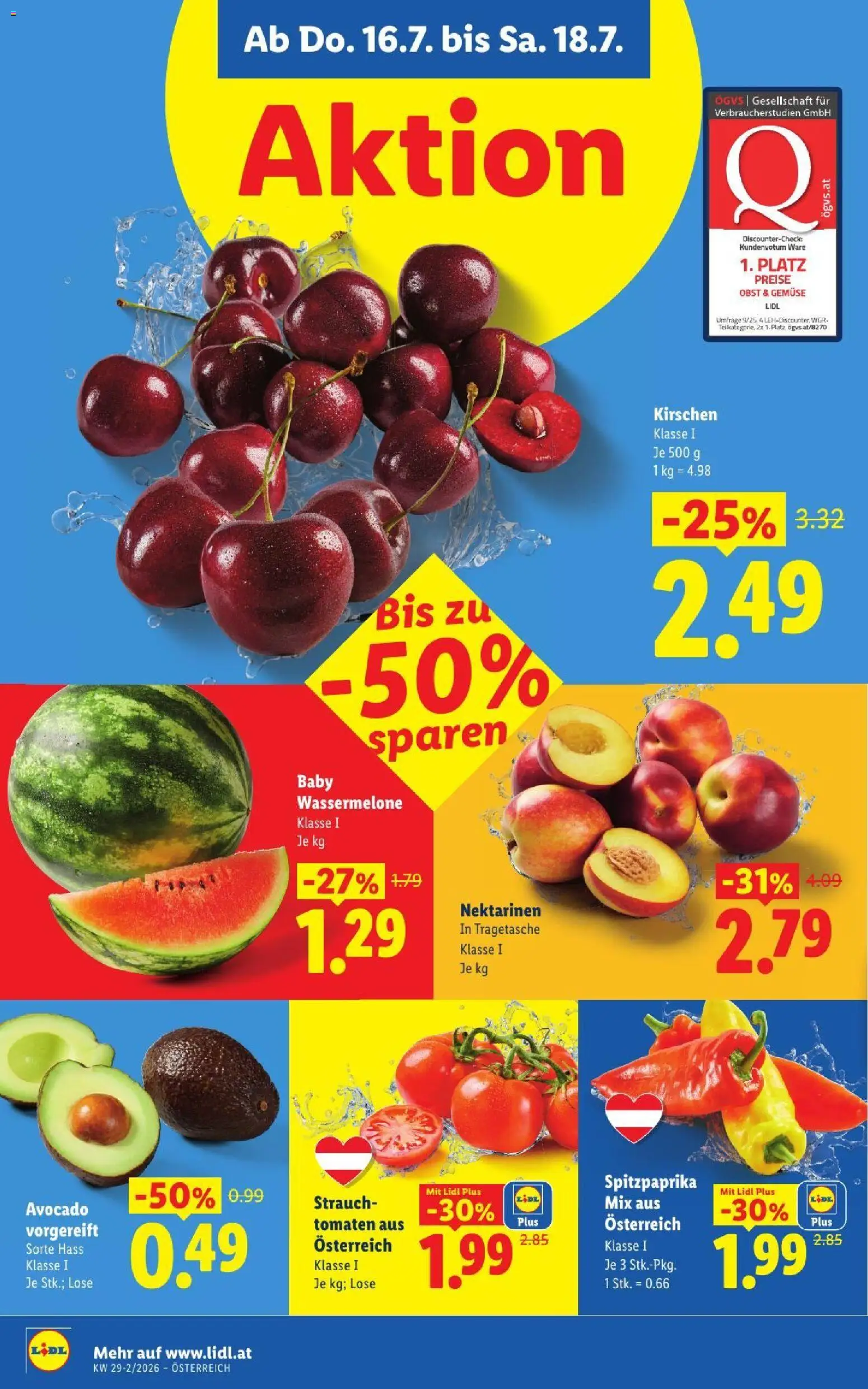 Lidl - Flugblatt gültig ab 16.07.2026 | Seite: 6 | Produkte: Avocado, Gemüse, Wassermelone, Tomaten