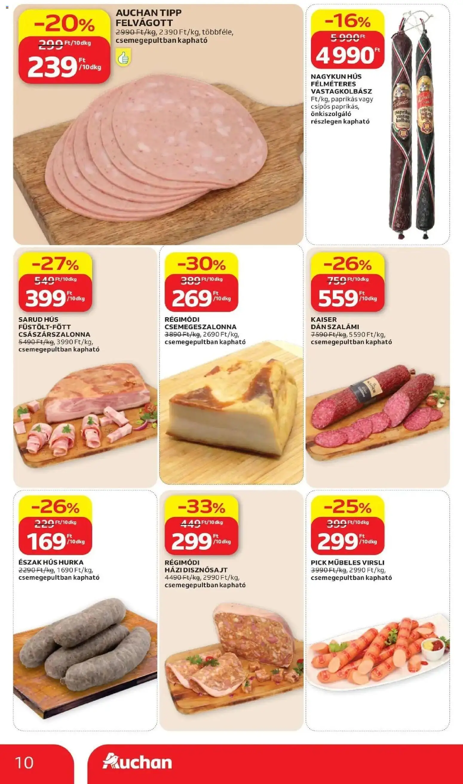 Auchan akciós ujság - amely érvényes a következő dátumtól: 28.05.2026 | Oldal: 10 | Termékek: Pick, Vastagkolbász, Hurka, Felvágott