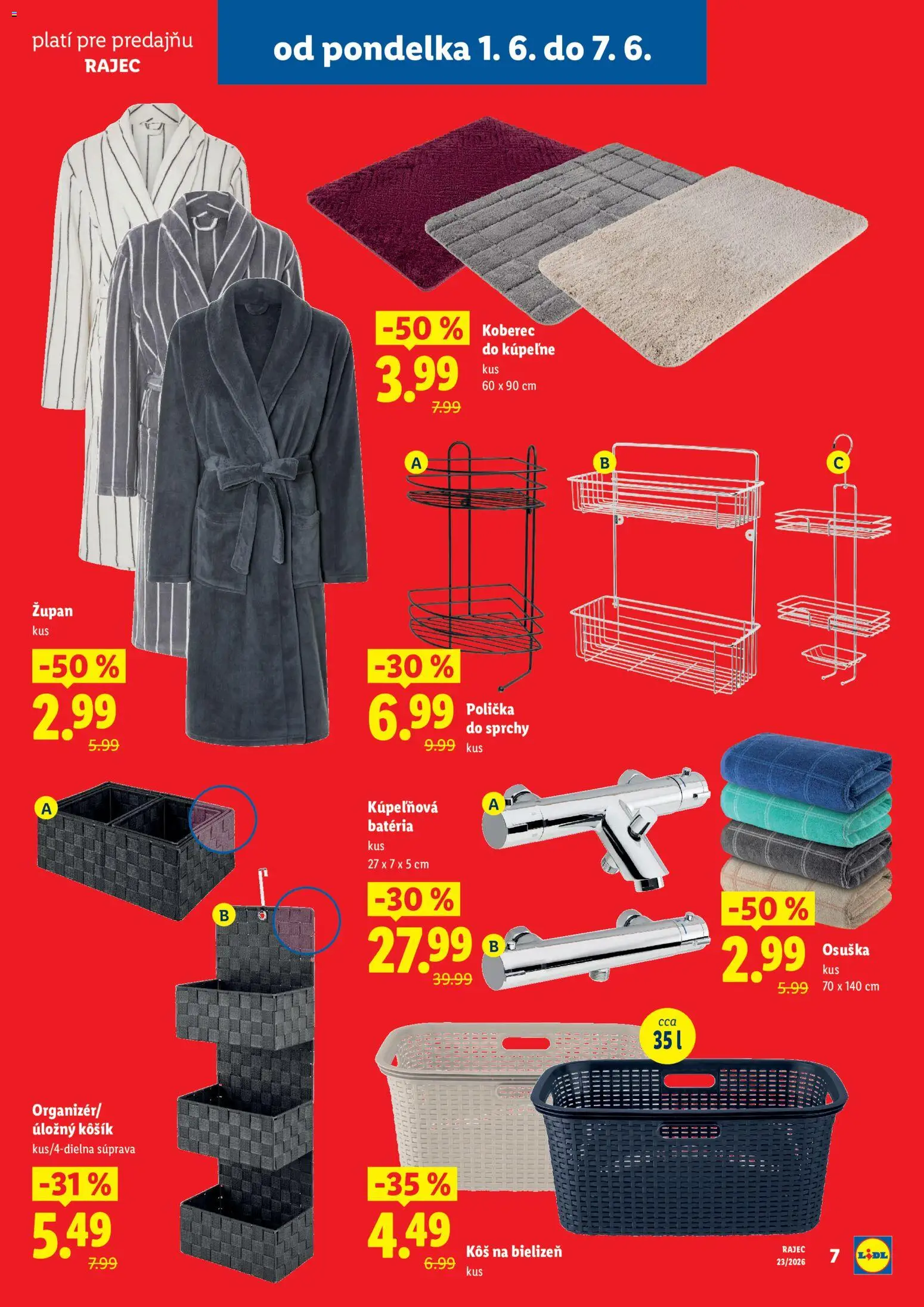 Nové Lidl akcie – leták je platný od 01.06.2026 | Strana: 7 | Produkty: Koberec do kúpeľne, Koberec, Kôš na bielizeň