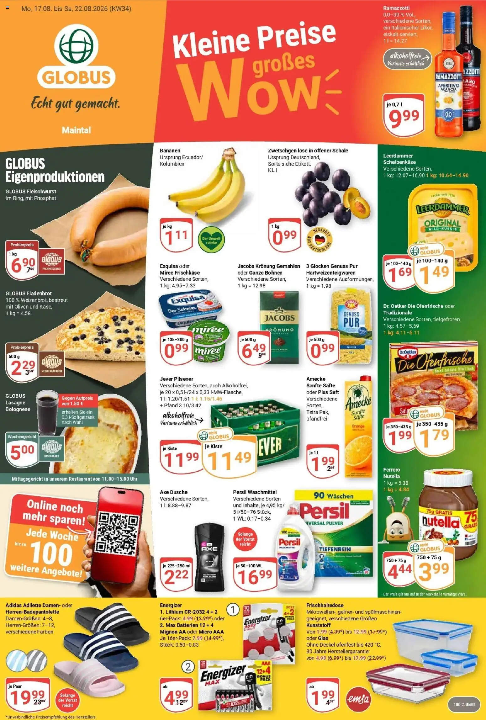 Globus Prospekt Maintal-Dörnigheim (ab 17.08.2026) » Angebote online | Seite: 1 | Produkte: Lasagne, Nutella, Uhr, Persil