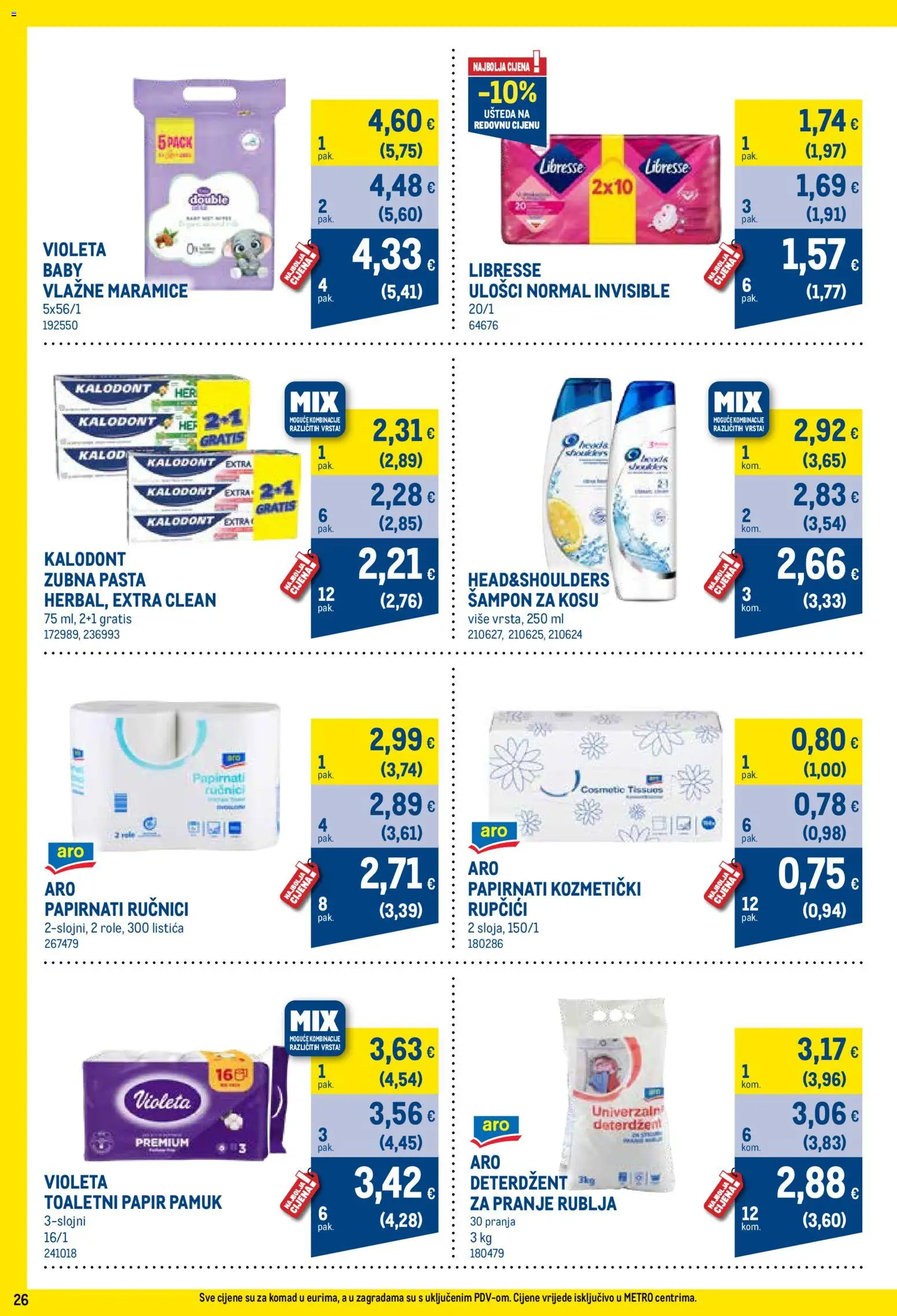 Metro katalog | vrijedi od 01.07.2026 | Stranica: 26 | Proizvodi: Role, Šampon, Vlažne maramice, Violeta