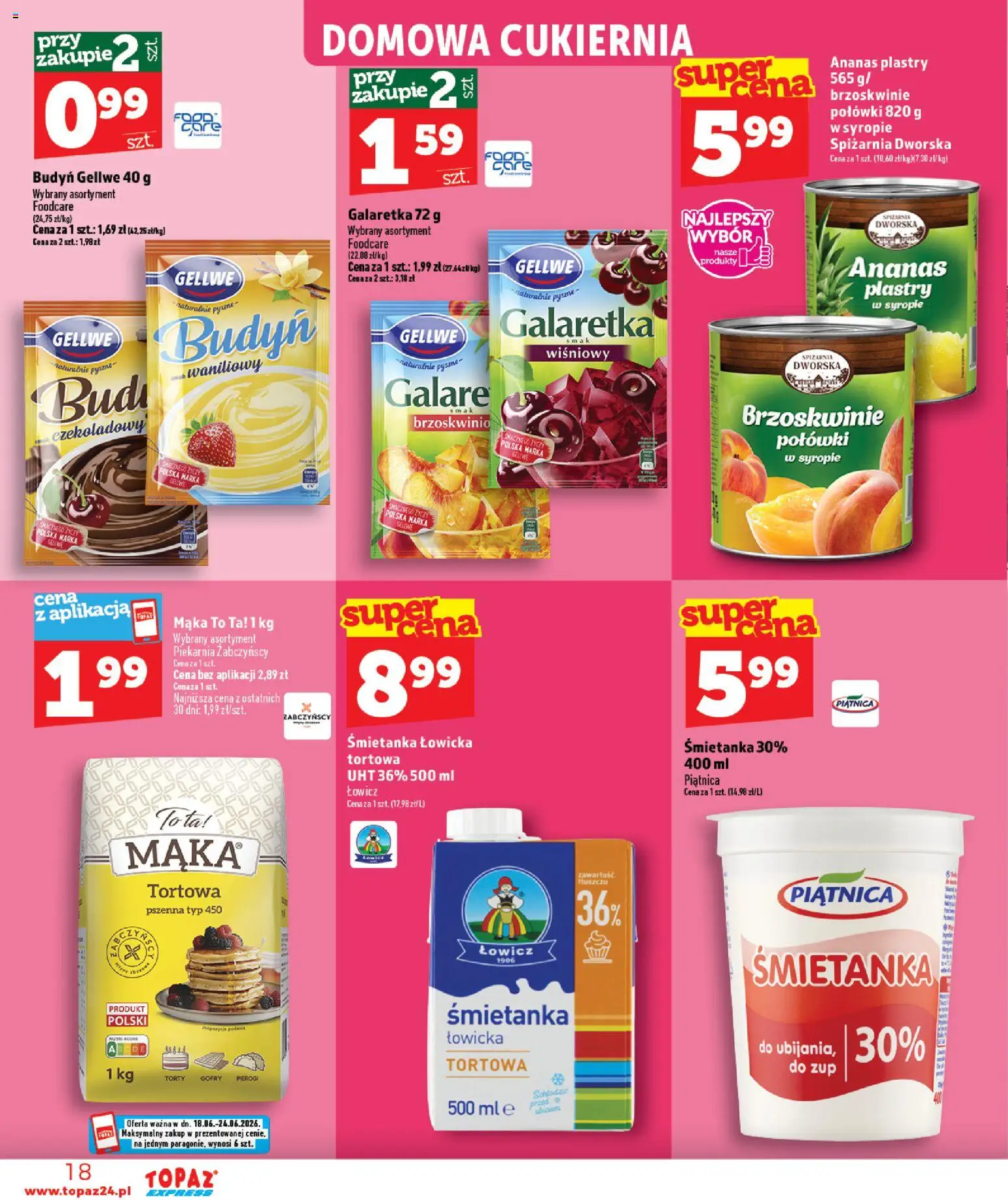 Topaz gazetka - Express od 18.06.2026 | Strona: 18 | Produkty: Galaretka, Pierogi, Piekarnia, Warka