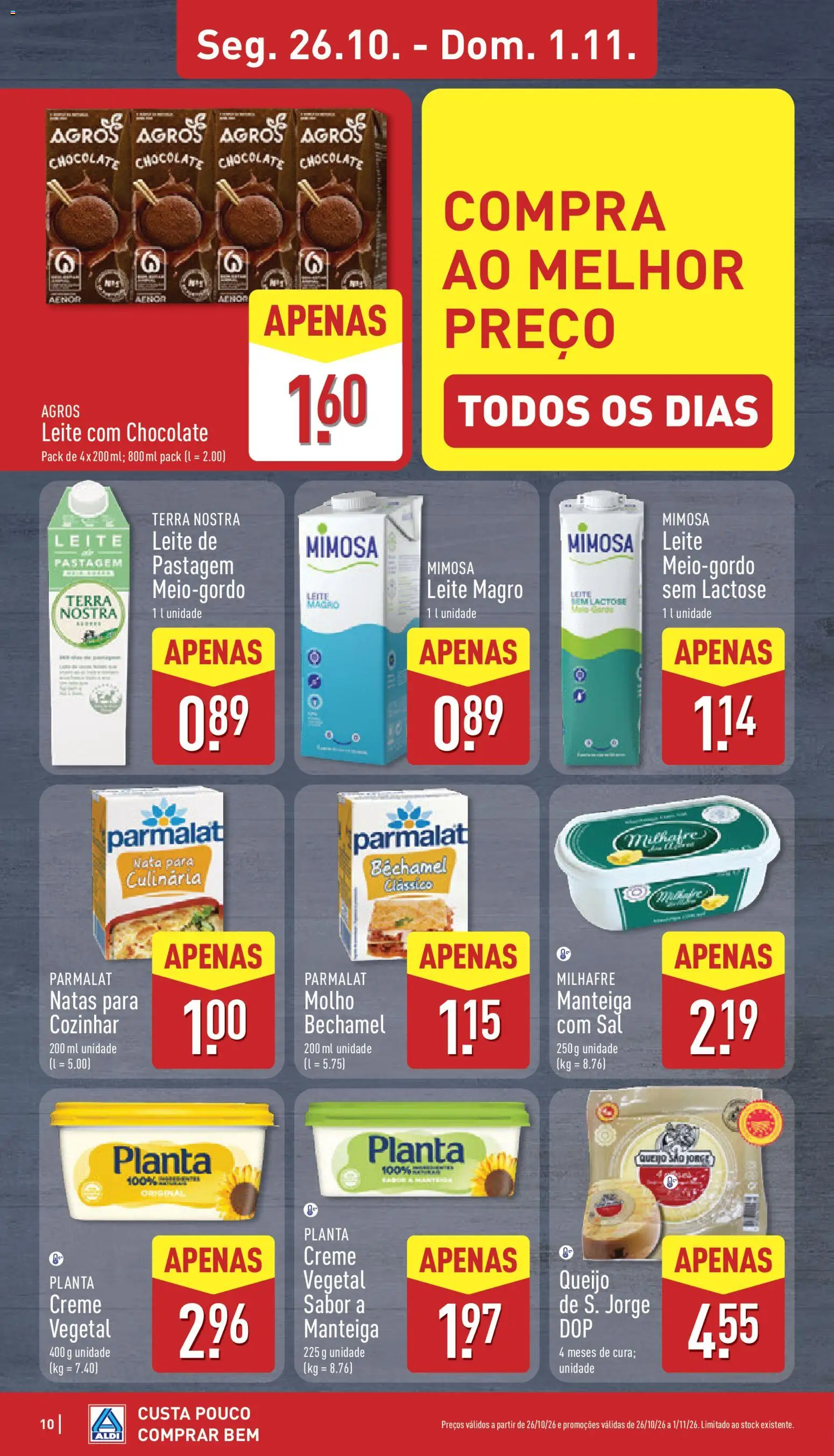 Aldi folheto │ válido de 26/10/2026 | Página: 10 | Produtos: Creme vegetal, Queijo creme, Leite meio-gordo, Creme