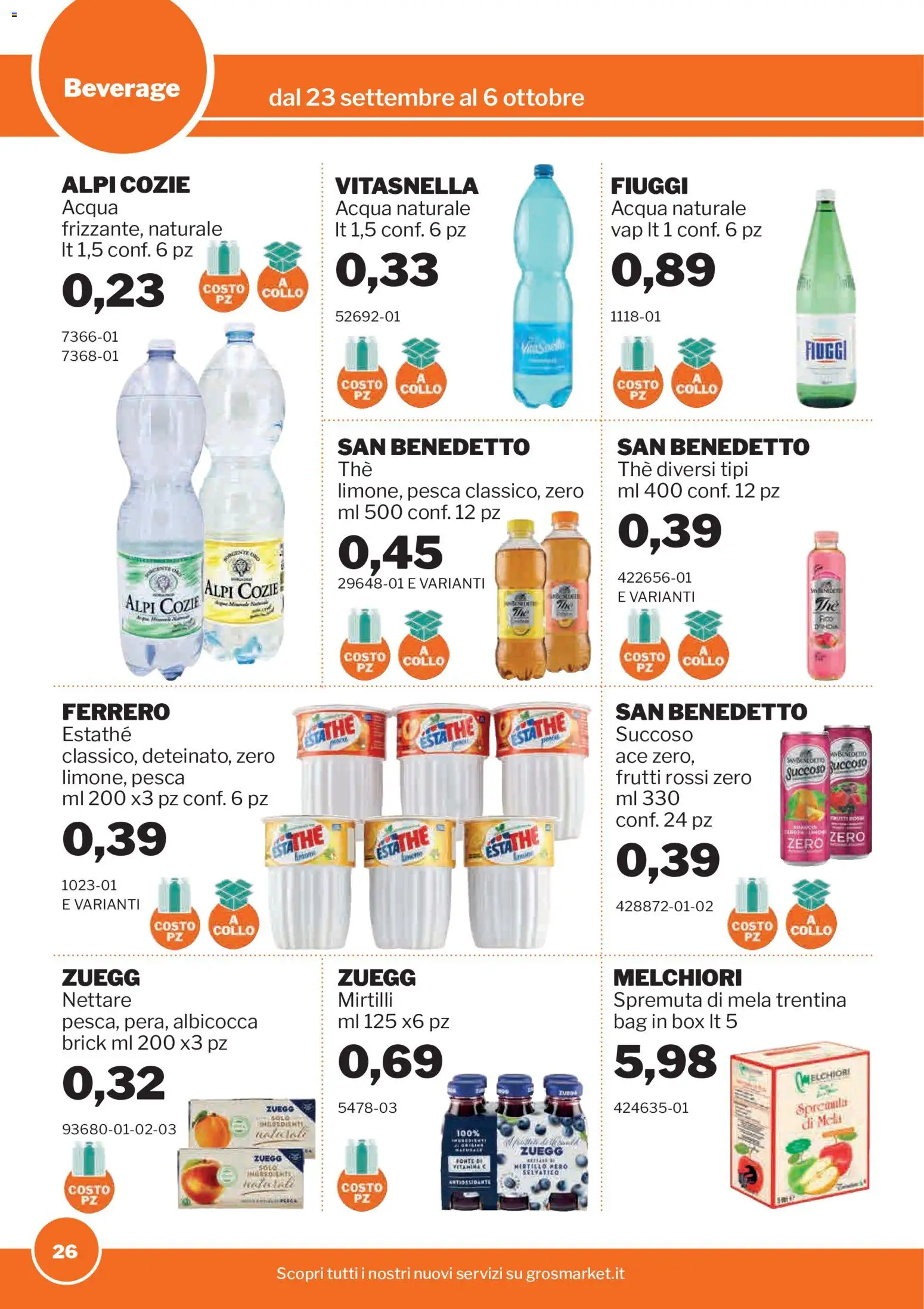 Volantino Sogegross del 23/09/2026 | Pagina: 26 | Prodotti: Acqua, Pesca, Mirtilli, Acqua naturale