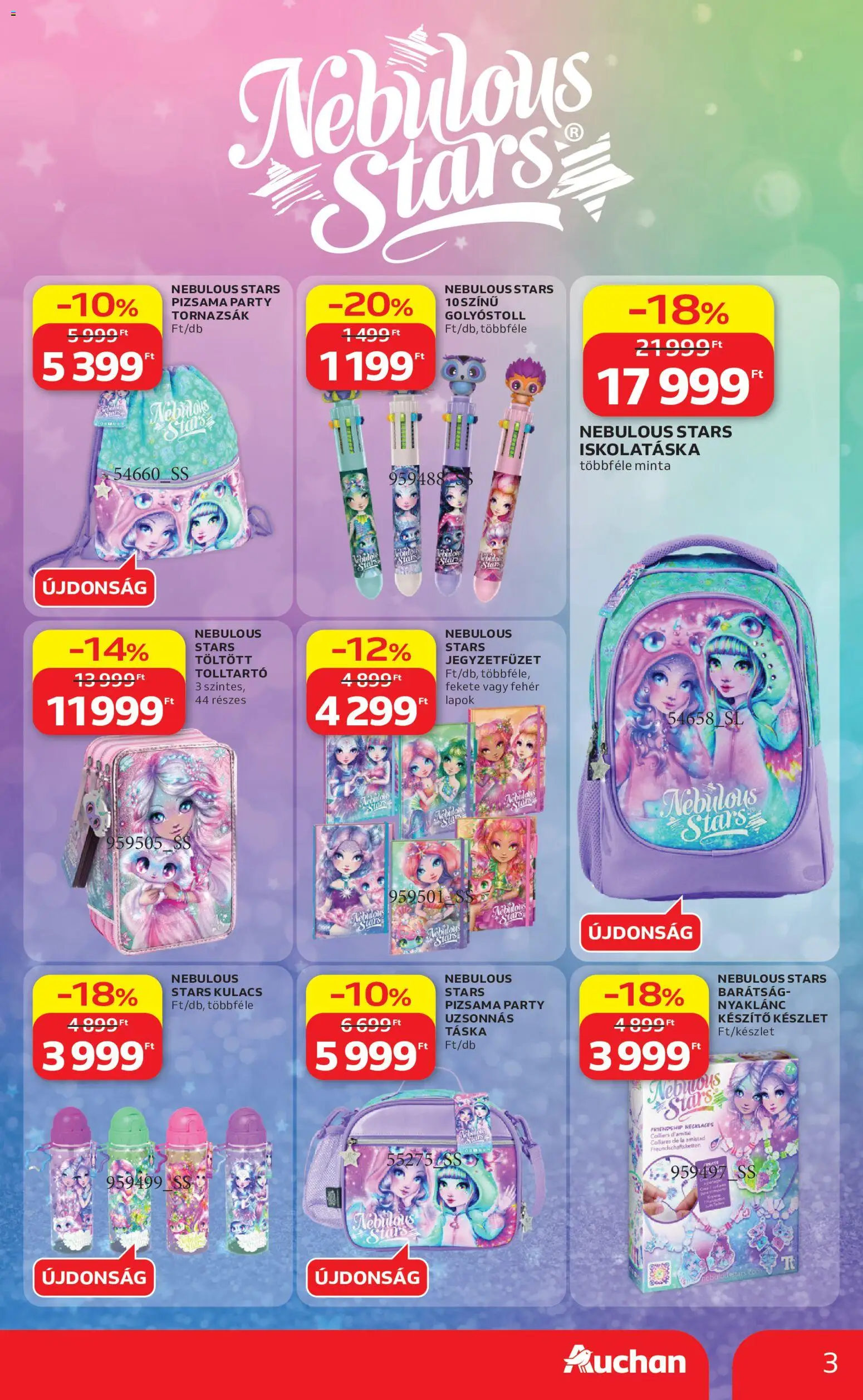 Auchan akciós ujság - amely érvényes a következő dátumtól: 2026.07.23. | Oldal: 3 | Termékek: Táska, Tolltartó, Kulacs, Pizsama