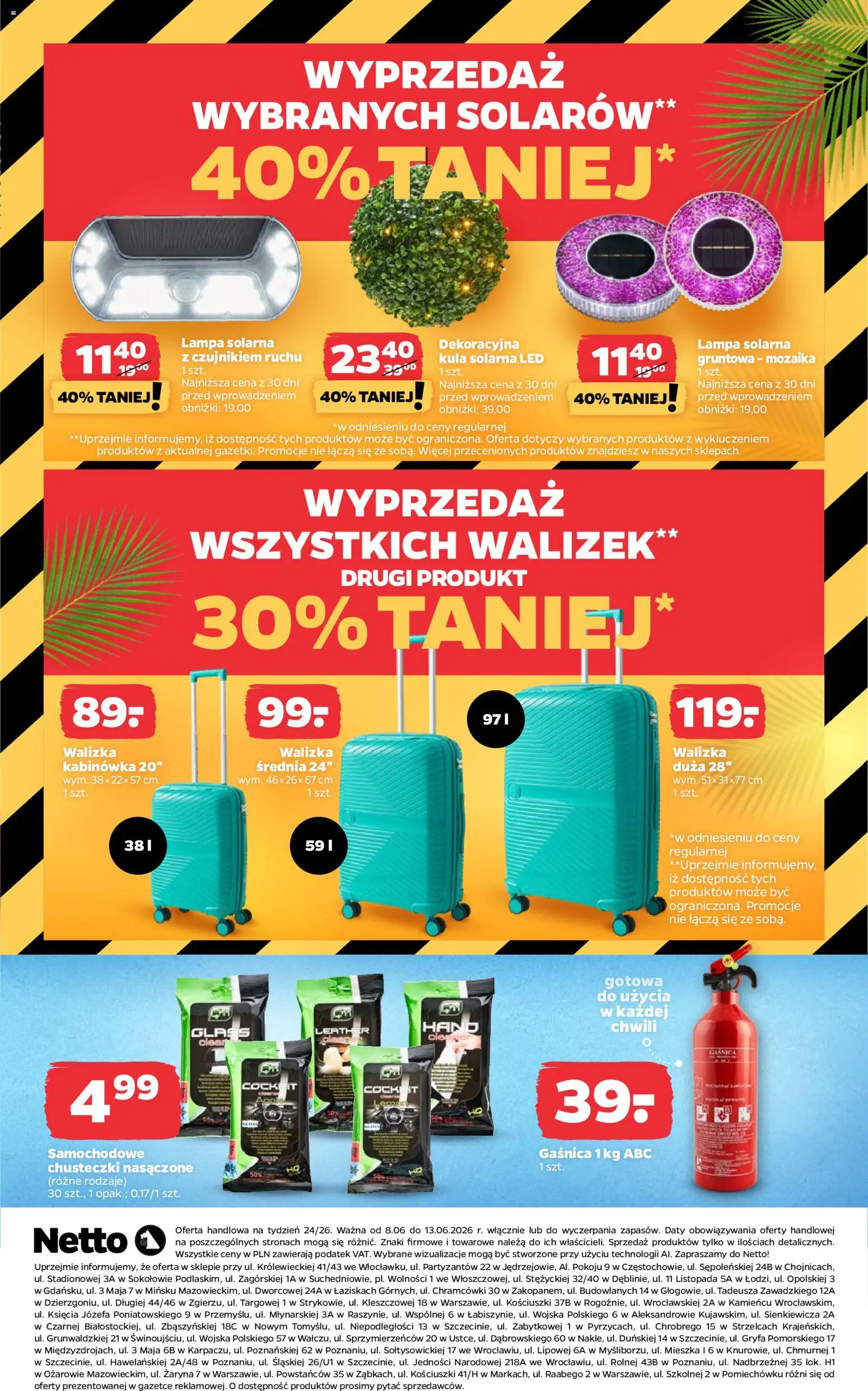 Netto gazetka od poniedziałku NonFood od 08.06.2026 | Strona: 3 | Produkty: Lampa solarna, Walizka, Gaśnica, Lampa