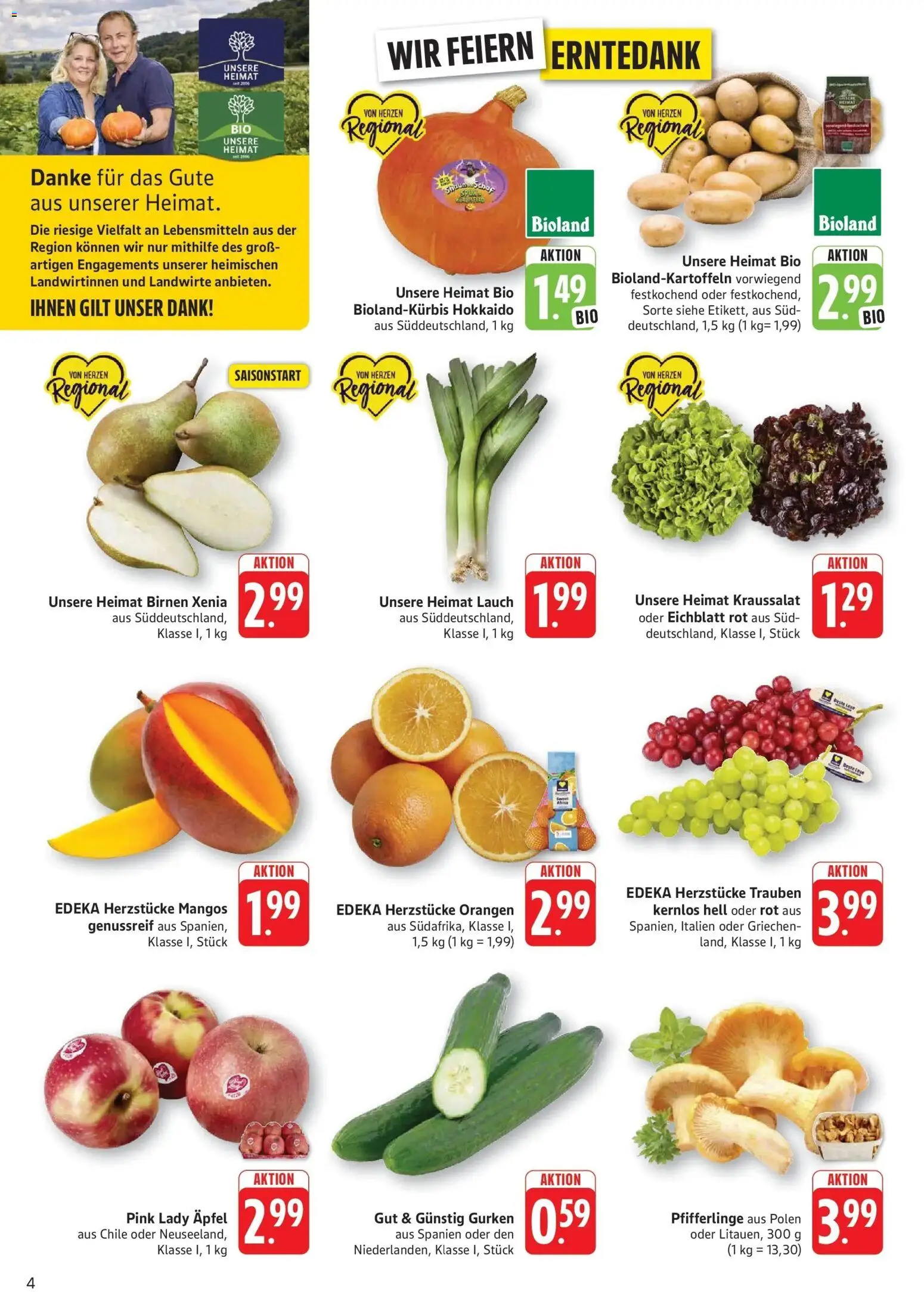 Edeka Prospekt Kröppen (ab 28.09.2026) » Angebote Online | Seite: 4 | Produkte: Trauben, Orangen, Lauch, Gurken