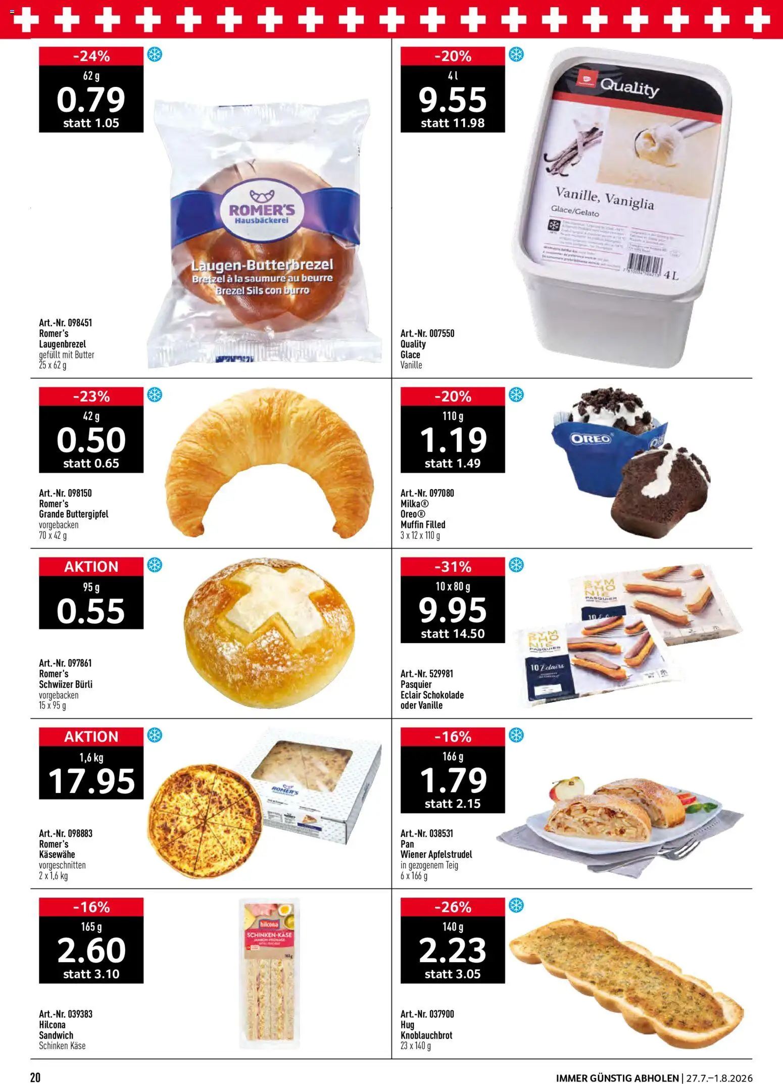 Prodega aktionen – gültig ab 27.07.2026 | Seite: 20 | Produkte: Glace, Butter, Käse, Schokolade