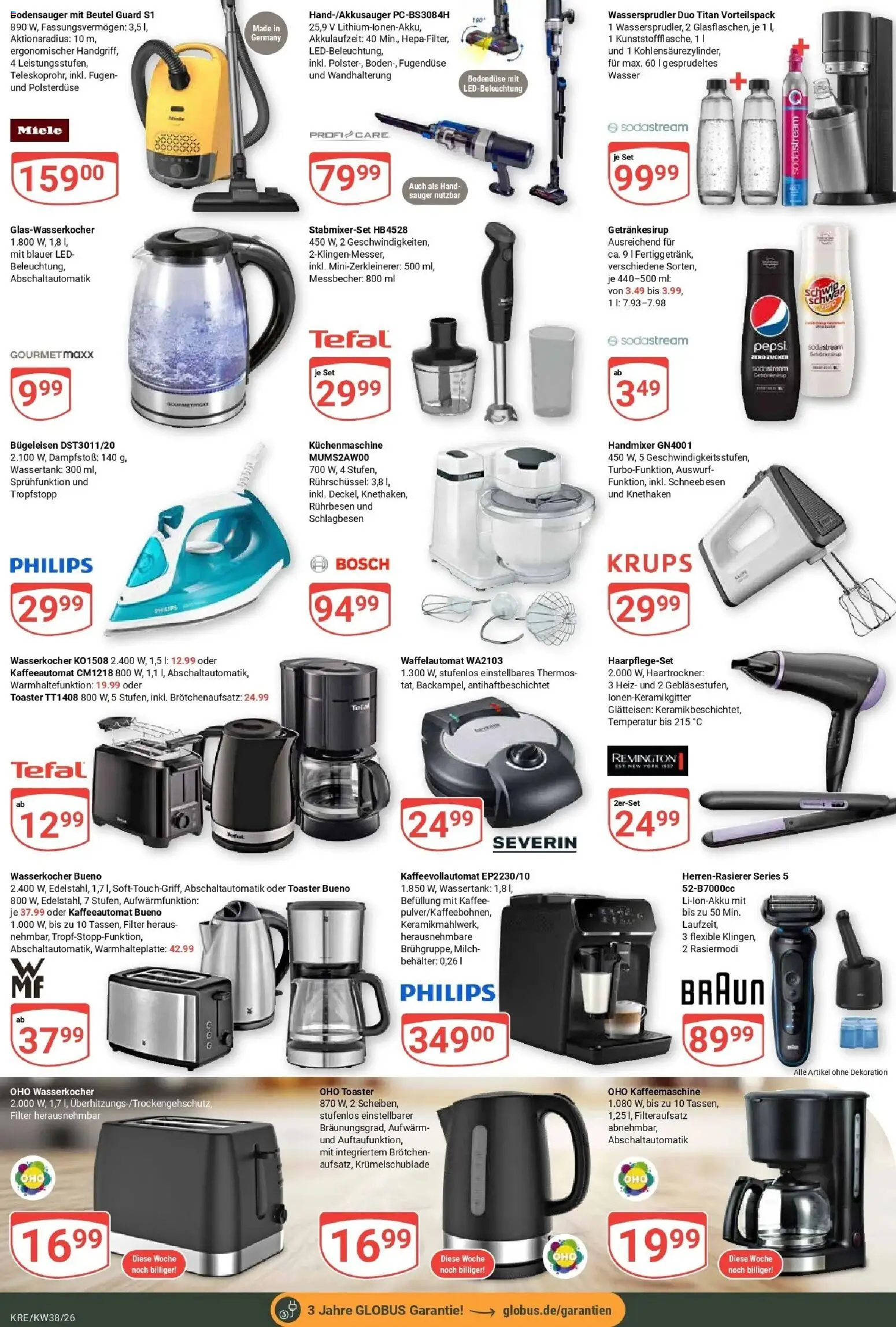 Globus Prospekt Krefeld (ab 14.09.2026) » Angebote online | Seite: 23 | Produkte: Miele, Wasserkocher, Wasser, Sodastream