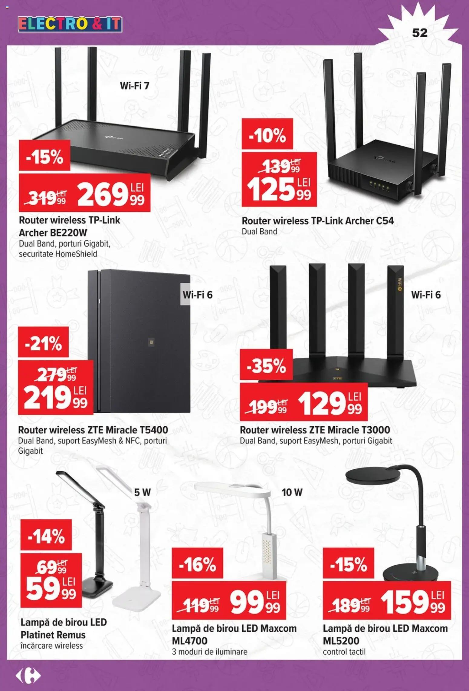 Noul catalog Carrefour – valabil de la 12.08.2026 | Pagină: 52 | Produse: Router, Birou, LED, Lampă