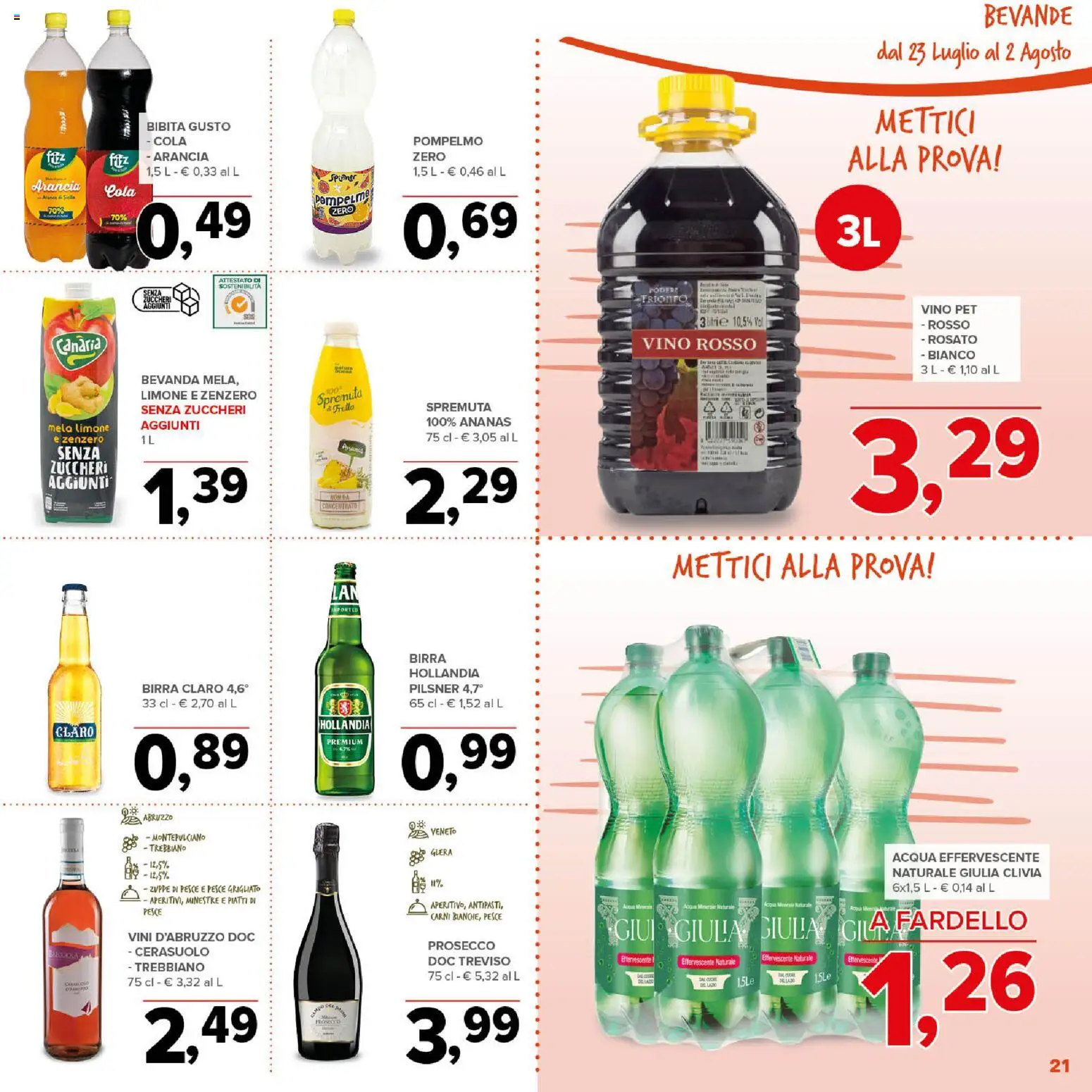 Volantino Todis del 23/07/2026 | Pagina: 21 | Prodotti: Prosecco, Pompelmo, Limone, Vino