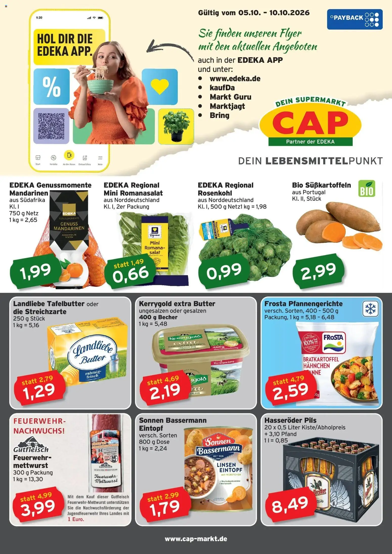 CAP Markt Prospekt Güstrow – gültig ab 05.10.2026 | Seite: 1 | Produkte: Butter, Rapsöl, Mandarinen, Hasseröder