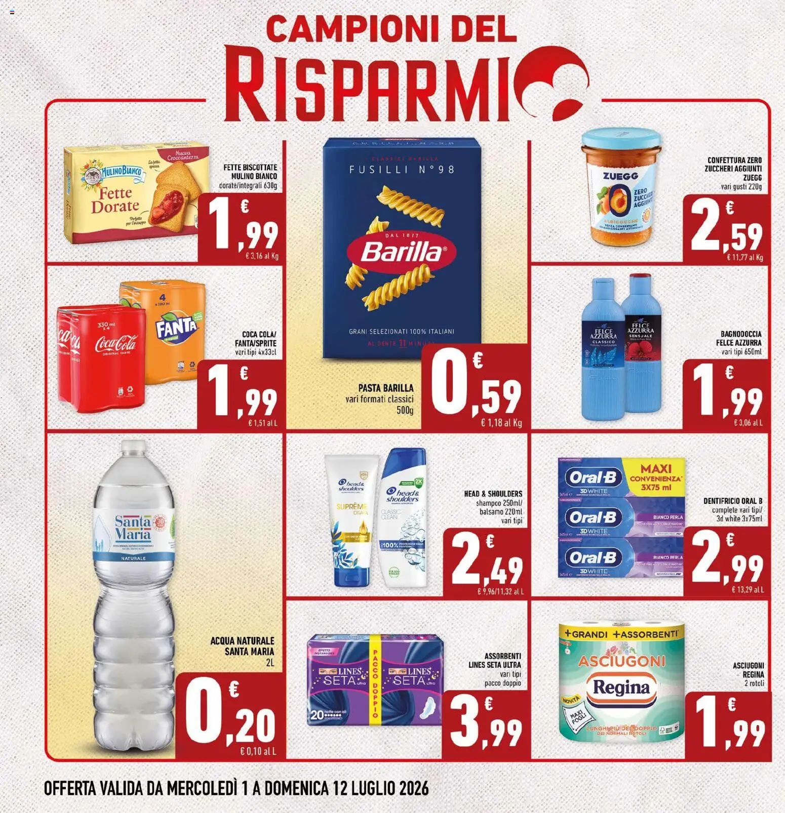 Volantino Conad del 01/07/2026 | Pagina: 2 | Prodotti: Shampoo, Dentifricio, Acqua, Doccia
