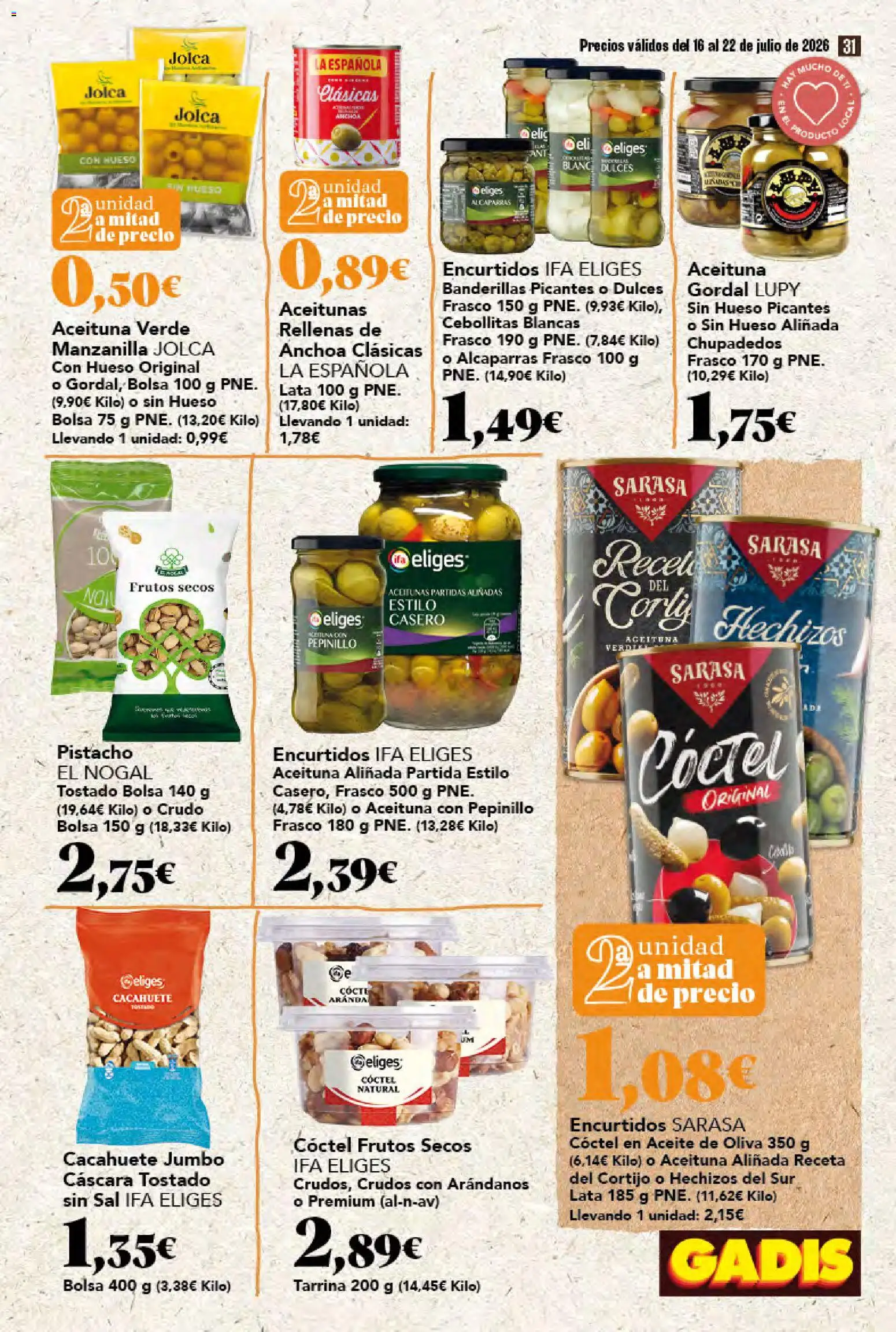 Gadis folleto │ válido desde el 16/07/2026 | Página: 31 | Productos: Aceite, Frutos secos, Bolsa, Anchoa