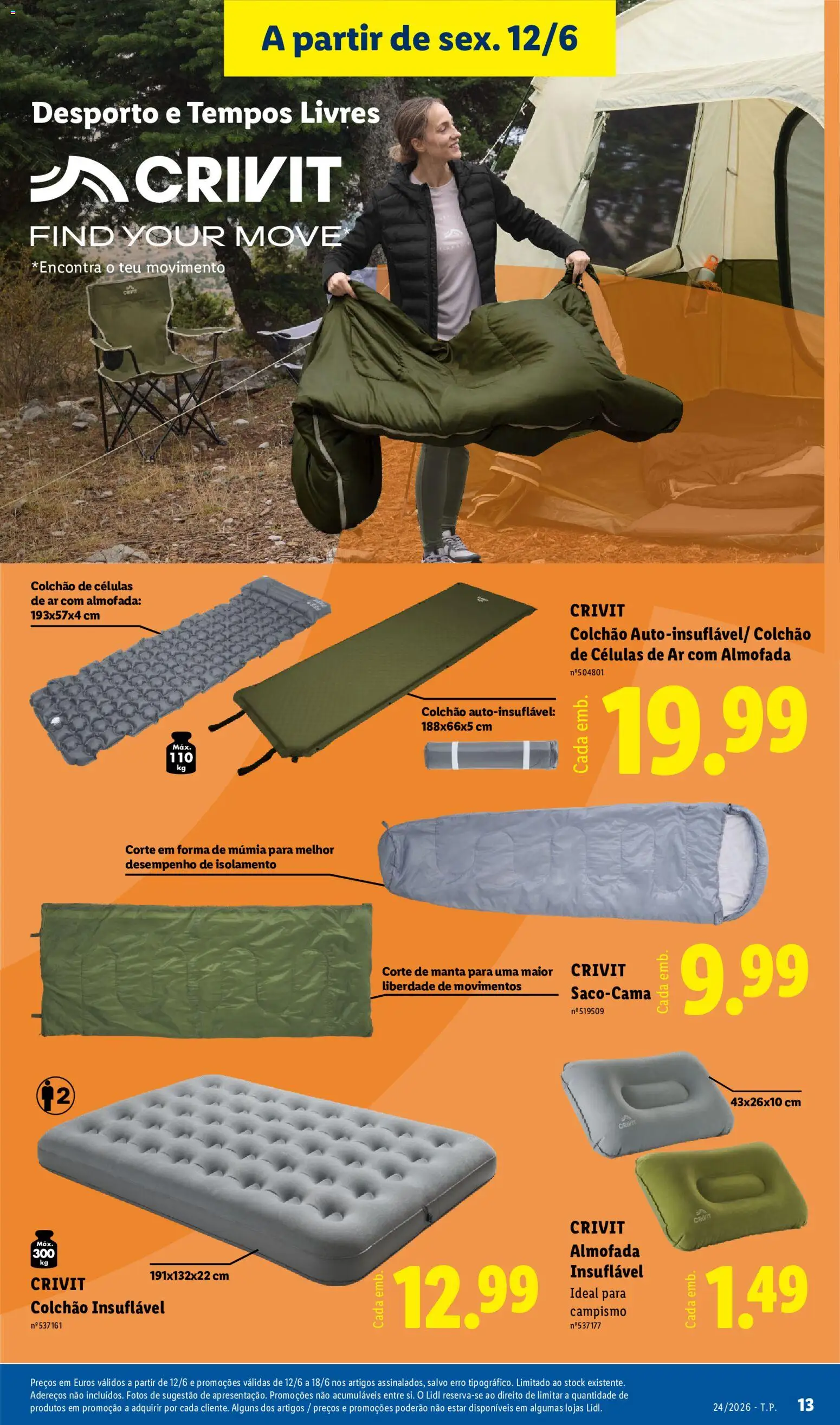 Lidl Novidades │ válido de 08.06.2026 | Página: 13 | Produtos: Isolamento, Colchão, Almofada, Colchão insuflável