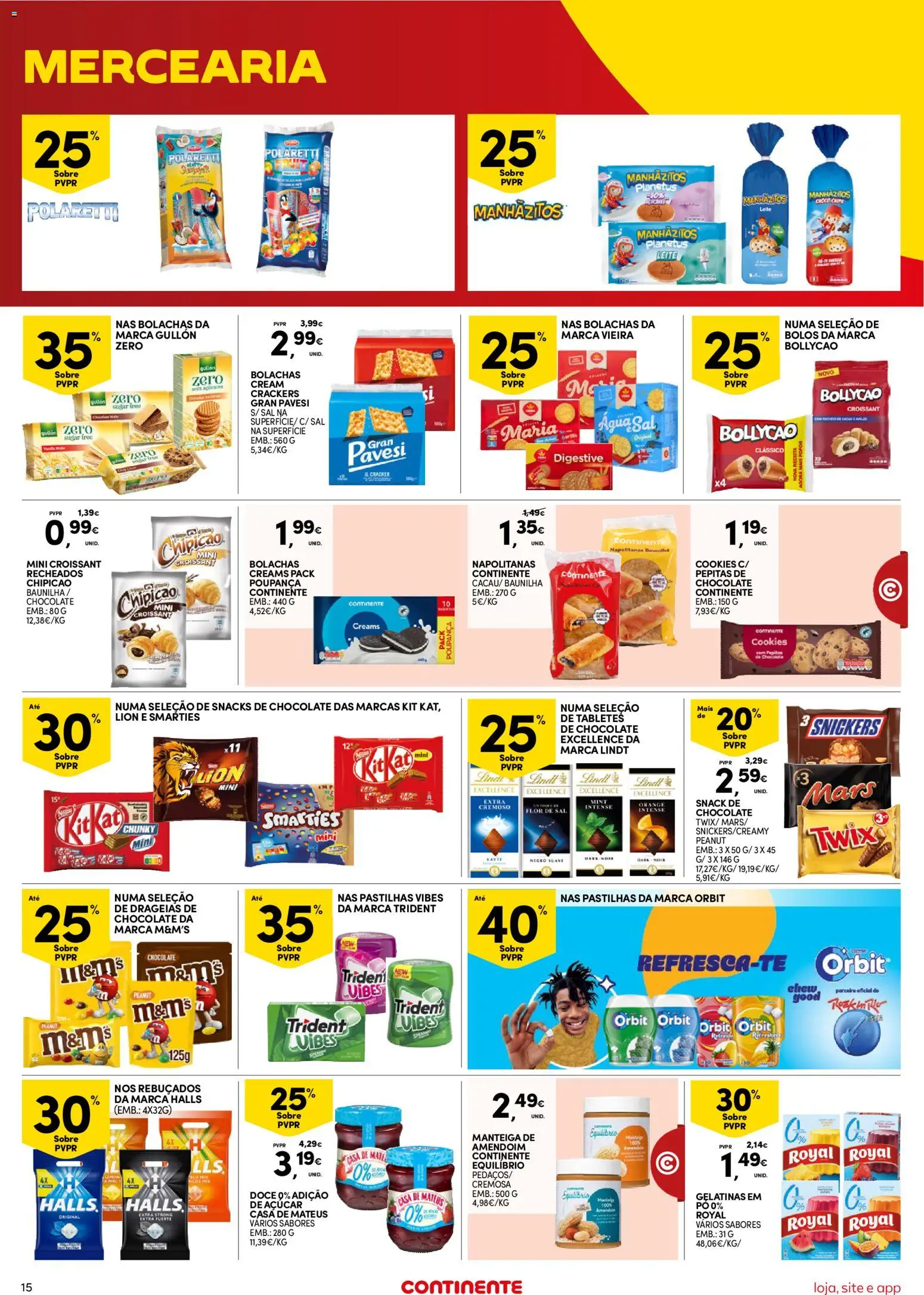 Continente Semanal Continente Bom Dia │ válido de 16.06.2026 | Página: 15 | Produtos: Agua, Bolachas, Rebuçados, Chocolate